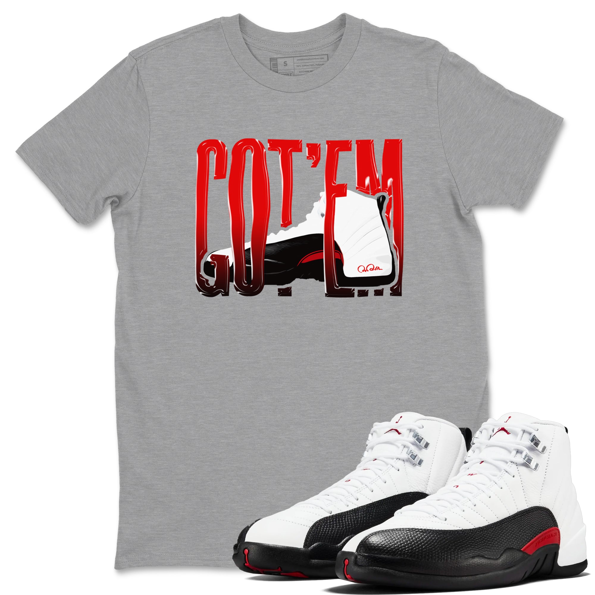 12s Taxi Flip shirts to match jordans Wiggling Gotem sneaker match tees Air Jordan 12 Taxi Flip SNRT Sneaker Tees streetwear brand Heather Grey 1 unisex cotton tee