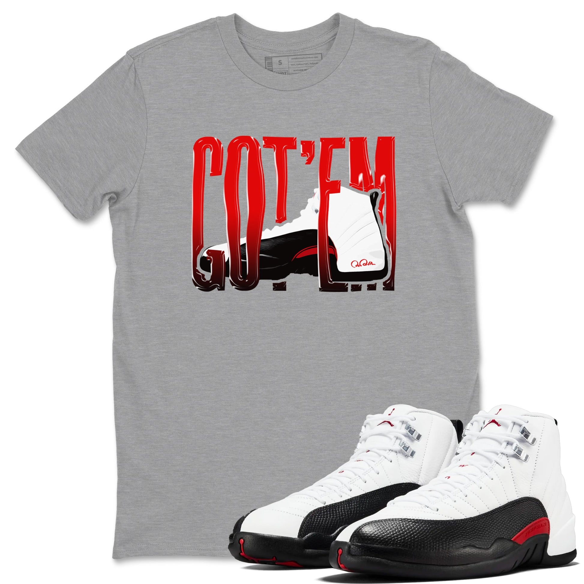12s Taxi Flip shirts to match jordans Wiggling Gotem sneaker match tees Air Jordan 12 Taxi Flip SNRT Sneaker Tees streetwear brand Heather Grey 1 unisex cotton tee