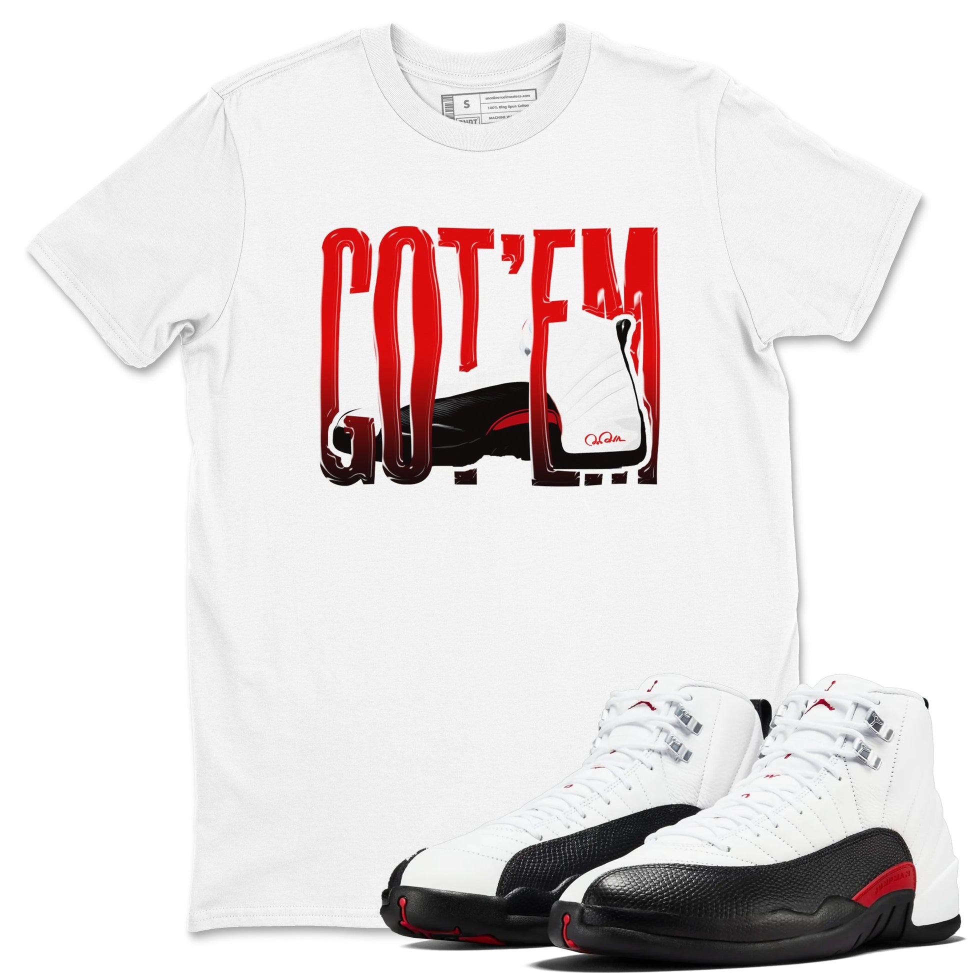 12s Taxi Flip shirts to match jordans Wiggling Gotem sneaker match tees Air Jordan 12 Taxi Flip SNRT Sneaker Tees streetwear brand White 1 unisex cotton tee