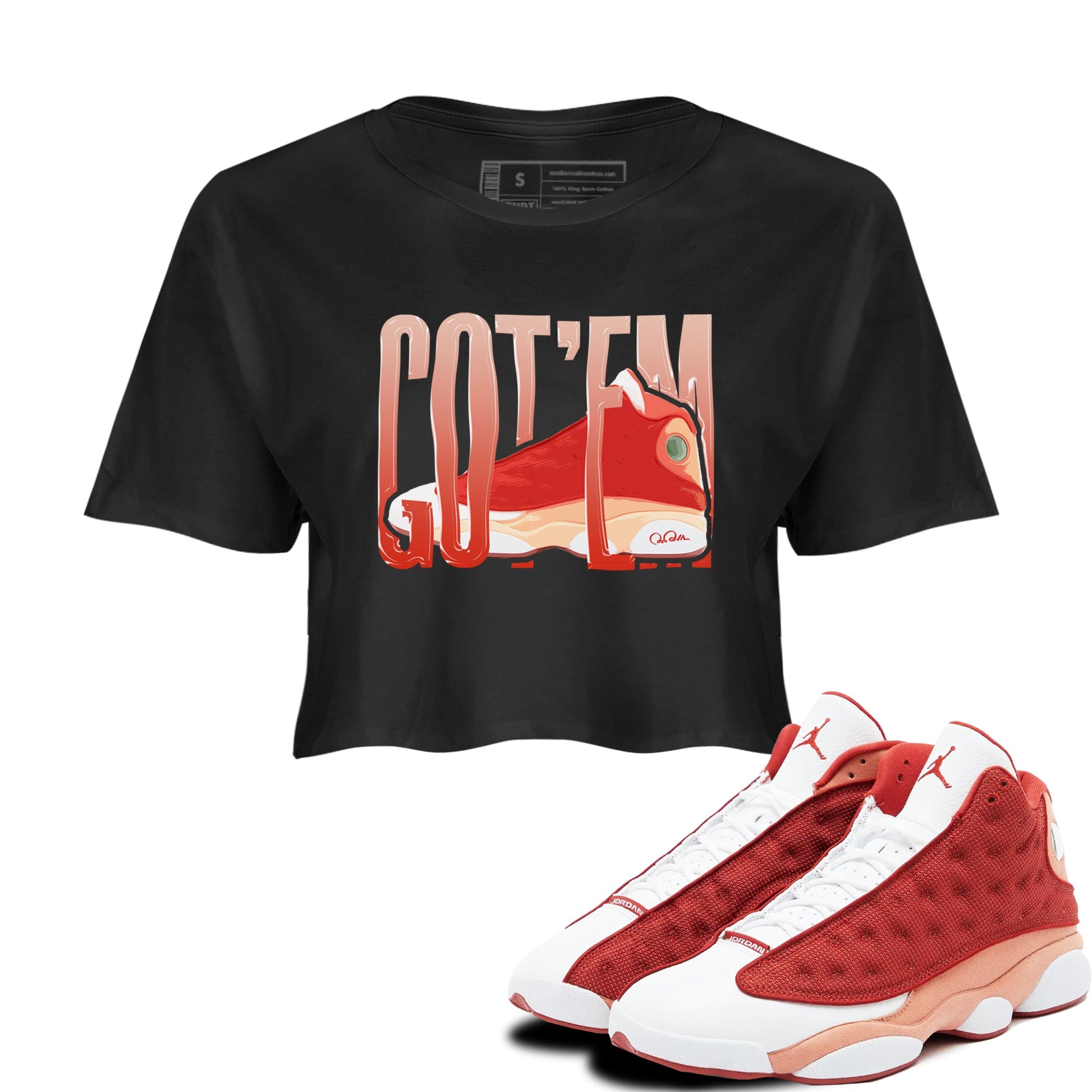 13s Dune Red shirts to match jordans Wiggling Gotem sneaker match tees Air Jordan 13 Dune Red SNRT Sneaker Tees streetwear brand Black 1 crop tee