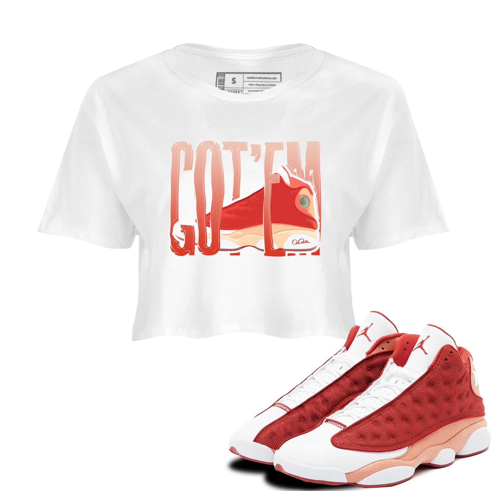 13s Dune Red shirts to match jordans Wiggling Gotem sneaker match tees Air Jordan 13 Dune Red SNRT Sneaker Tees streetwear brand White 1 crop tee