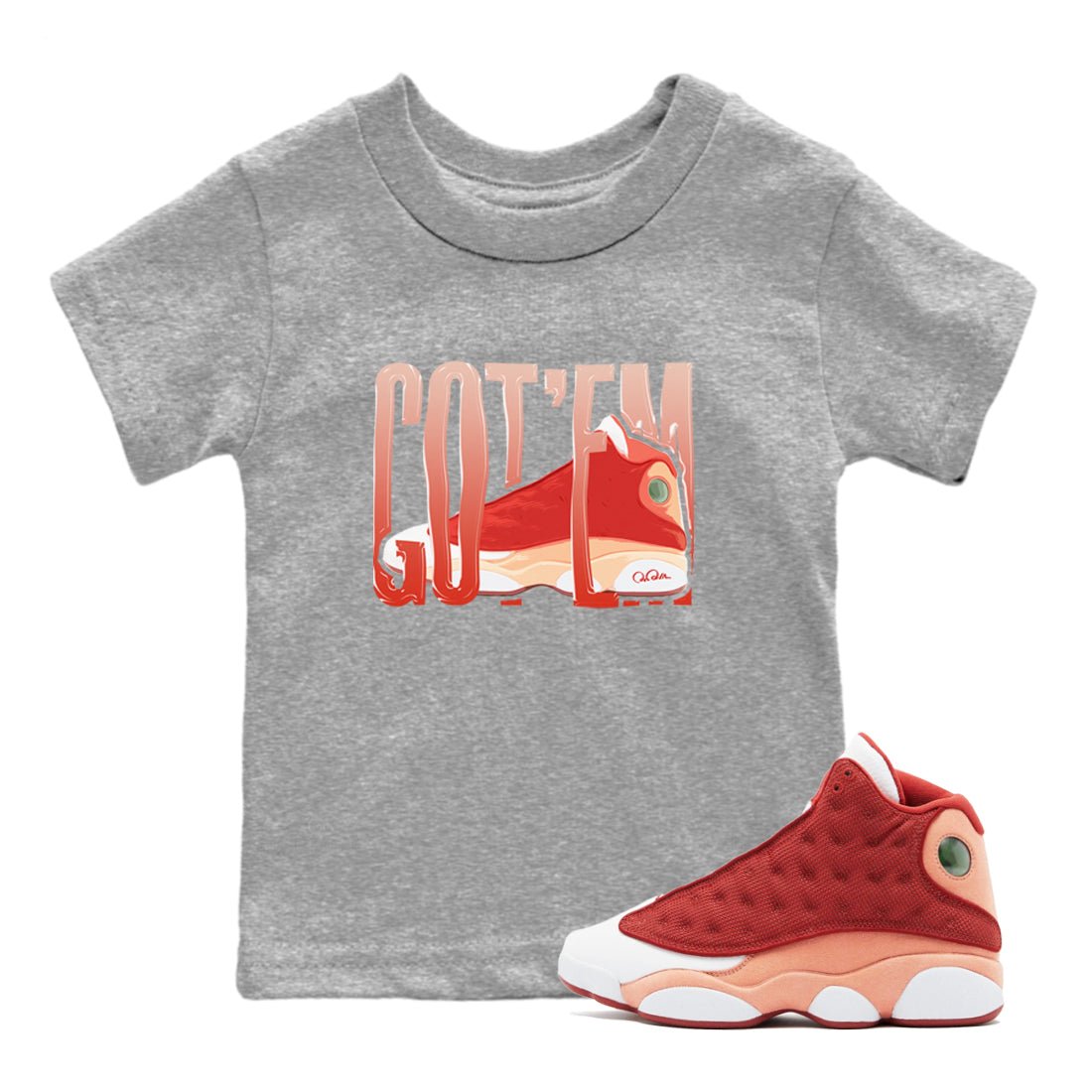 13s Dune Red shirts to match jordans Wiggling Gotem sneaker match tees Air Jordan 13 Dune Red SNRT Sneaker Tees streetwear brand Baby and Youth Heather Grey 1 cotton tee
