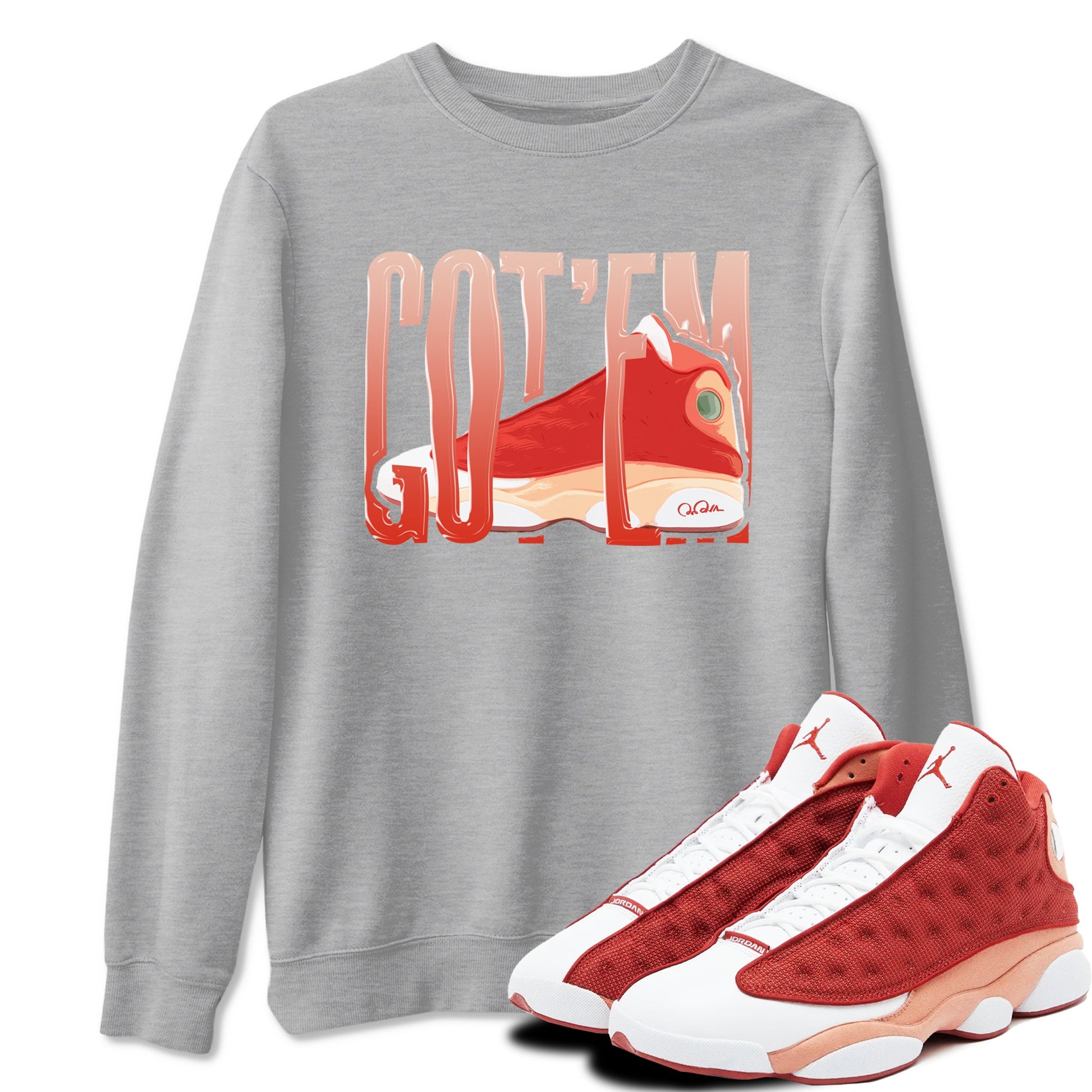 13s Dune Red shirts to match jordans Wiggling Gotem sneaker match tees Air Jordan 13 Dune Red SNRT Sneaker Tees streetwear brand Heather Grey 1 unisex cotton tee