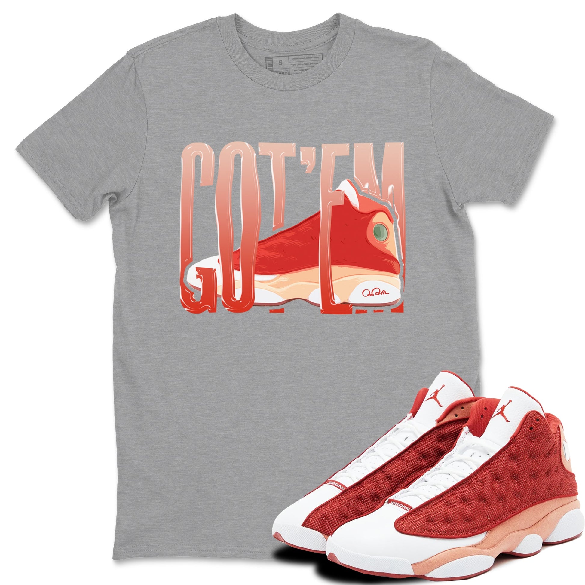 13s Dune Red shirts to match jordans Wiggling Gotem sneaker match tees Air Jordan 13 Dune Red SNRT Sneaker Tees streetwear brand Heather Grey 1 unisex cotton tee