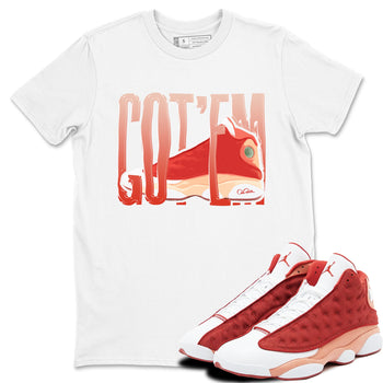 13s Dune Red shirts to match jordans Wiggling Gotem sneaker match tees Air Jordan 13 Dune Red SNRT Sneaker Tees streetwear brand White 1 unisex cotton tee
