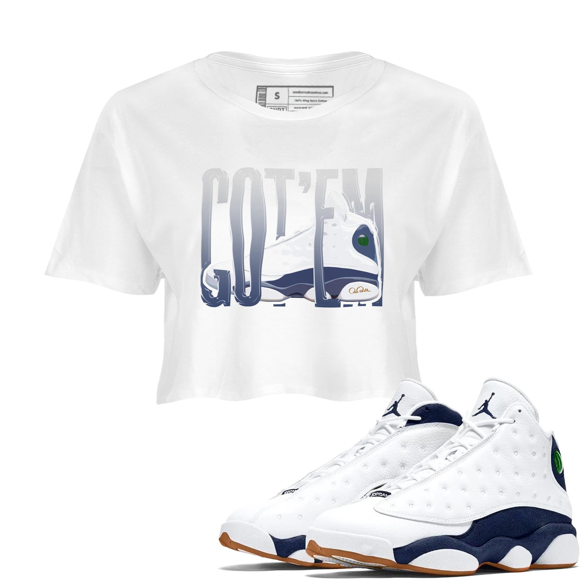 13s Midnight Navy shirts to match jordans Wiggling Gotem sneaker match tees Air Jordan 13 Midnight Navy match shoes to clothes SNRT Sneaker Tees unisex cotton White 1 crop tee