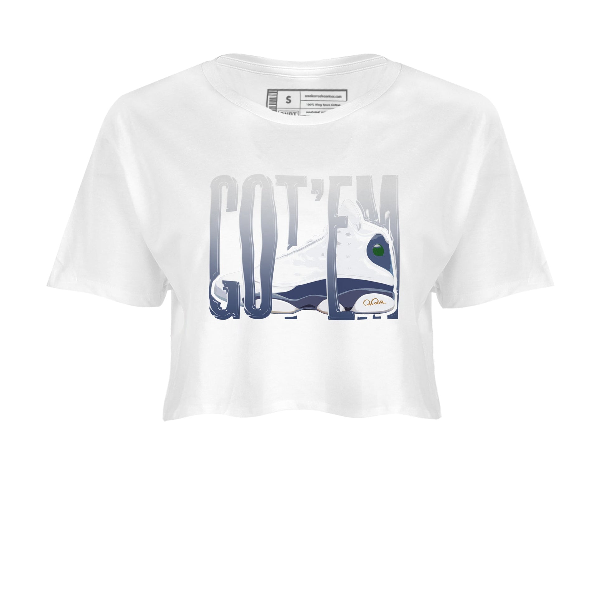 13s Midnight Navy shirts to match jordans Wiggling Gotem sneaker match tees Air Jordan 13 Midnight Navy match shoes to clothes SNRT Sneaker Tees unisex cotton White 2 crop tee