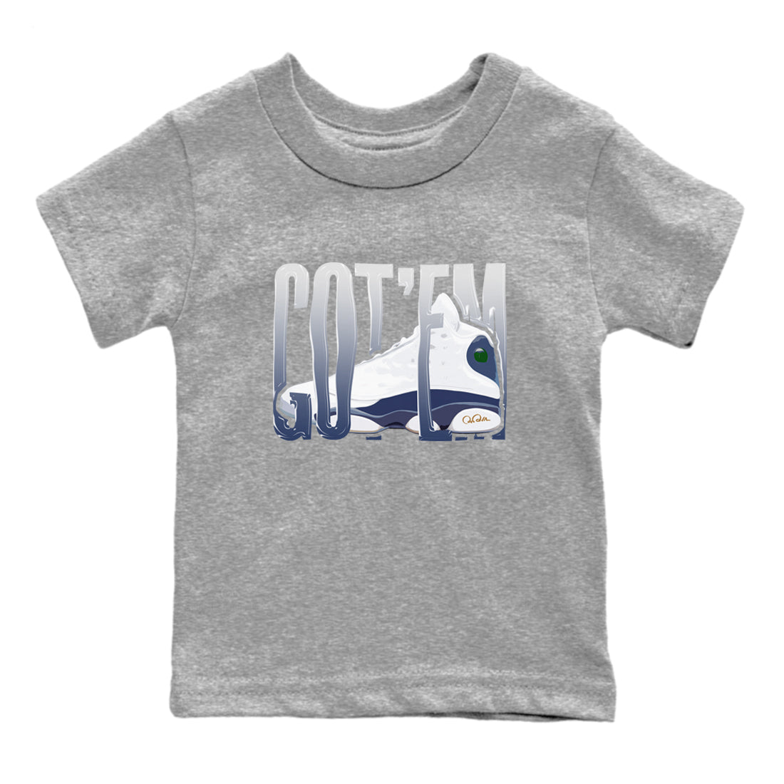 13s Midnight Navy shirts to match jordans Wiggling Gotem sneaker match tees Air Jordan 13 Midnight Navy match shoes to clothes SNRT Sneaker Tees Youth Baby Heather Grey 2 tee