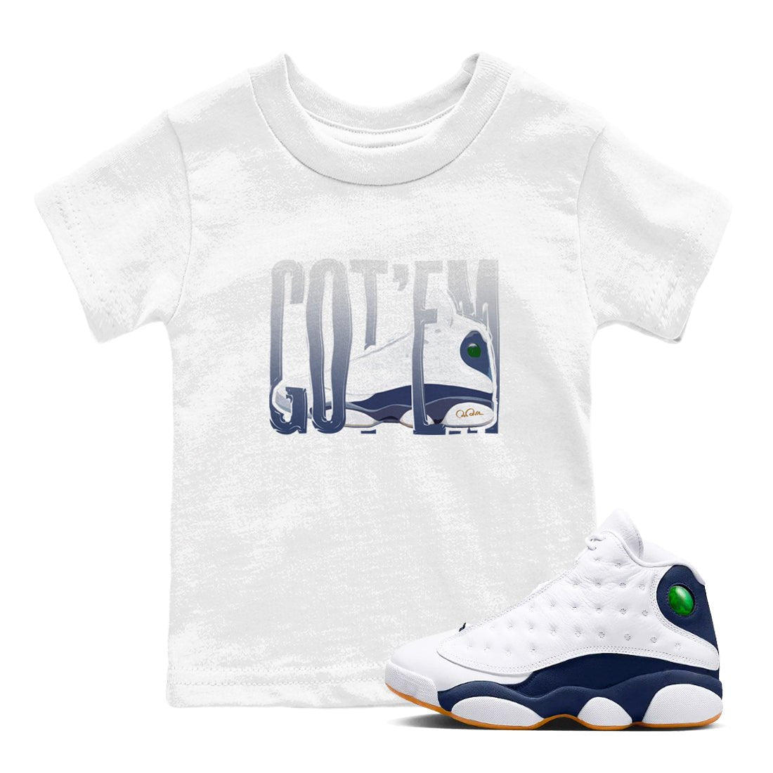 13s Midnight Navy shirts to match jordans Wiggling Gotem sneaker match tees Air Jordan 13 Midnight Navy match shoes to clothes SNRT Sneaker Tees Youth Baby White 1 tee