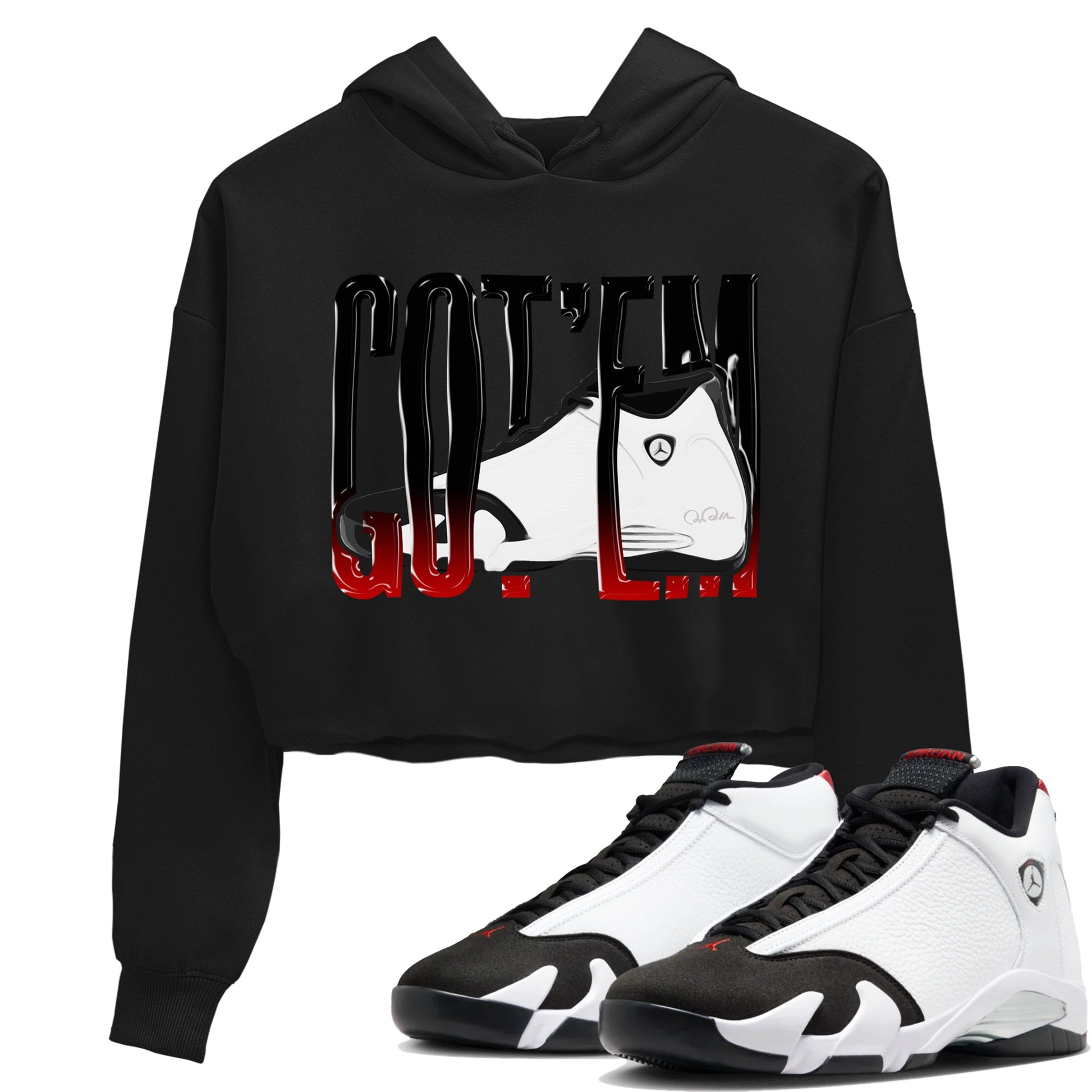 14s Black Toe shirts to match jordans Wiggling Gotem graphic tees Air Jordan 14 Black Toe t shirts to match sneakers SNRT Sneaker Tees unisex cotton Black 1 crop tee