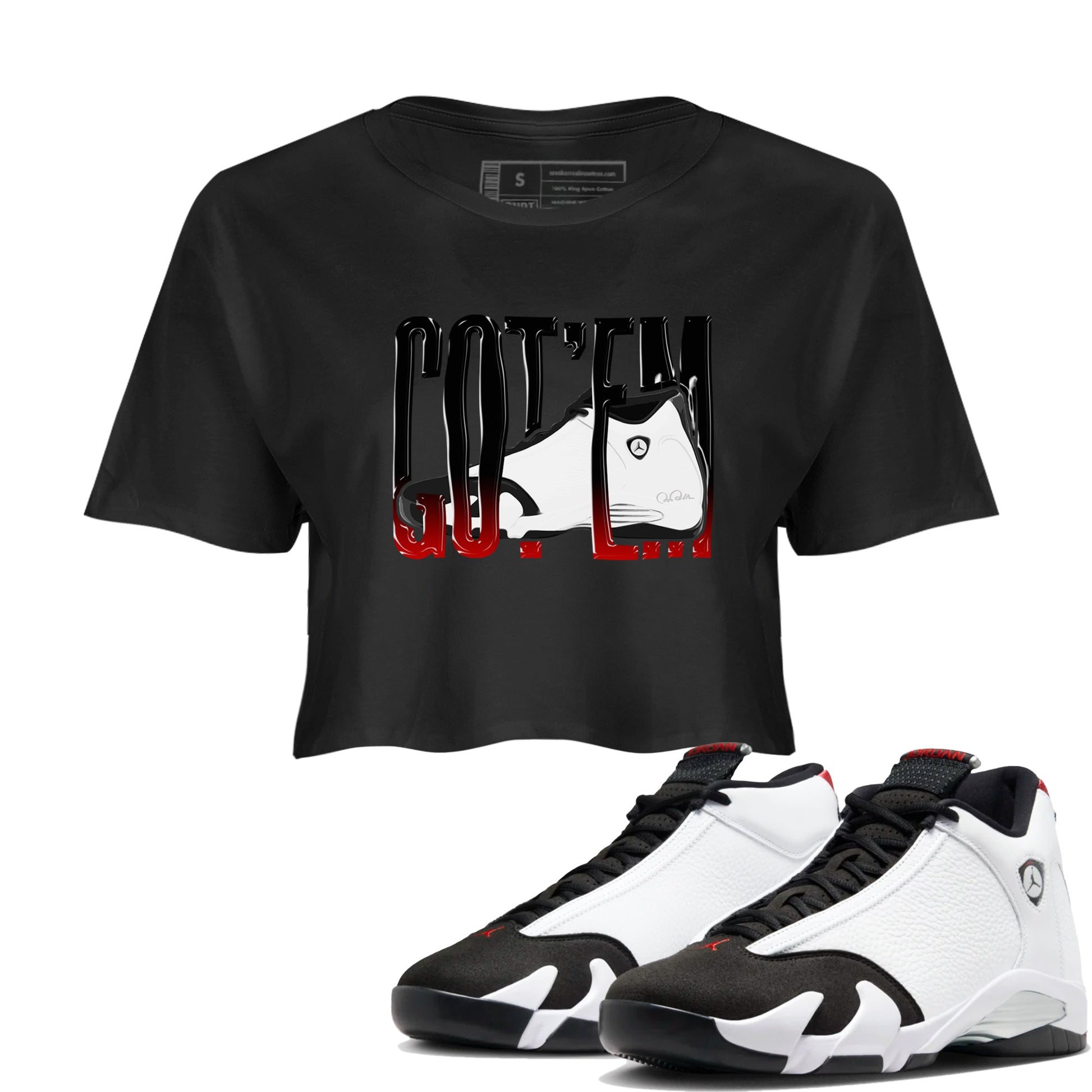 14s Black Toe shirts to match jordans Wiggling Gotem graphic tees Air Jordan 14 Black Toe t shirts to match sneakers SNRT Sneaker Tees unisex cotton Black 1 crop tee