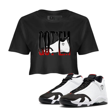 14s Black Toe shirts to match jordans Wiggling Gotem graphic tees Air Jordan 14 Black Toe t shirts to match sneakers SNRT Sneaker Tees unisex cotton Black 1 crop tee