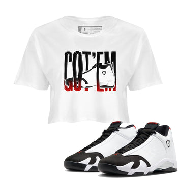 14s Black Toe shirts to match jordans Wiggling Gotem graphic tees Air Jordan 14 Black Toe t shirts to match sneakers SNRT Sneaker Tees unisex cotton White 1 crop tee