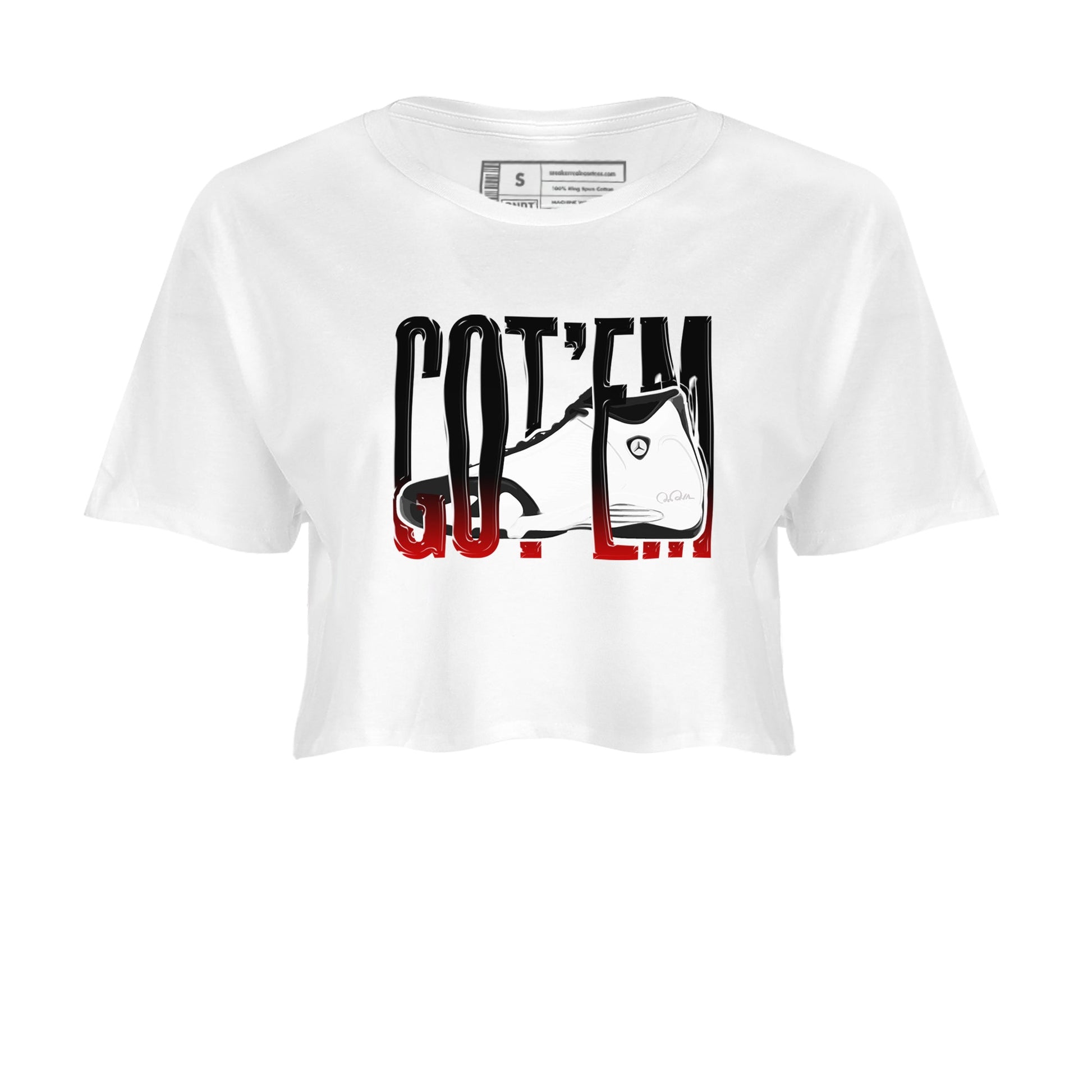 14s Black Toe shirts to match jordans Wiggling Gotem graphic tees Air Jordan 14 Black Toe t shirts to match sneakers SNRT Sneaker Tees unisex cotton White 2 crop tee