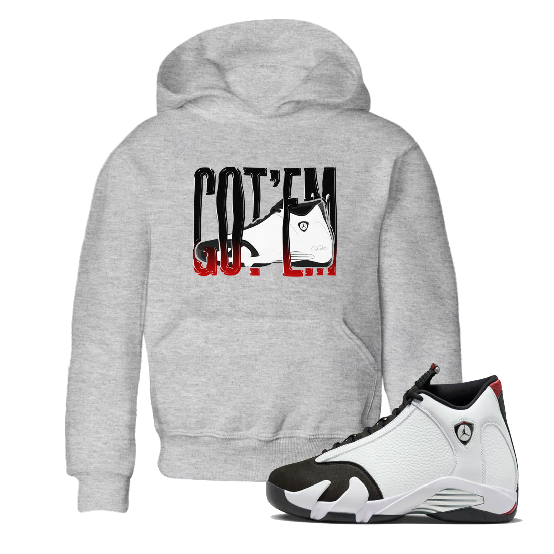 14s Black Toe shirts to match jordans Wiggling Gotem graphic tees Air Jordan 14 Black Toe t shirts to match sneakers SNRT Sneaker Tees Youth Baby Heather Grey 1 tee