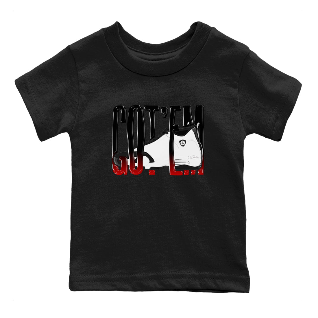 14s Black Toe shirts to match jordans Wiggling Gotem graphic tees Air Jordan 14 Black Toe t shirts to match sneakers SNRT Sneaker Tees Youth Baby Black 2 tee
