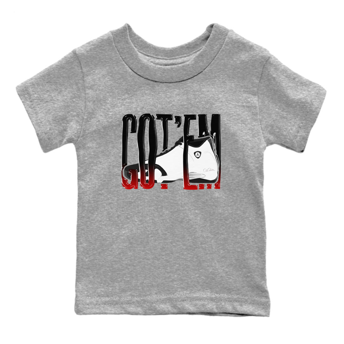14s Black Toe shirts to match jordans Wiggling Gotem graphic tees Air Jordan 14 Black Toe t shirts to match sneakers SNRT Sneaker Tees Youth Baby Heather Grey 2 tee