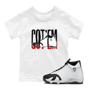 14s Black Toe shirts to match jordans Wiggling Gotem graphic tees Air Jordan 14 Black Toe t shirts to match sneakers SNRT Sneaker Tees Youth Baby White 1 tee