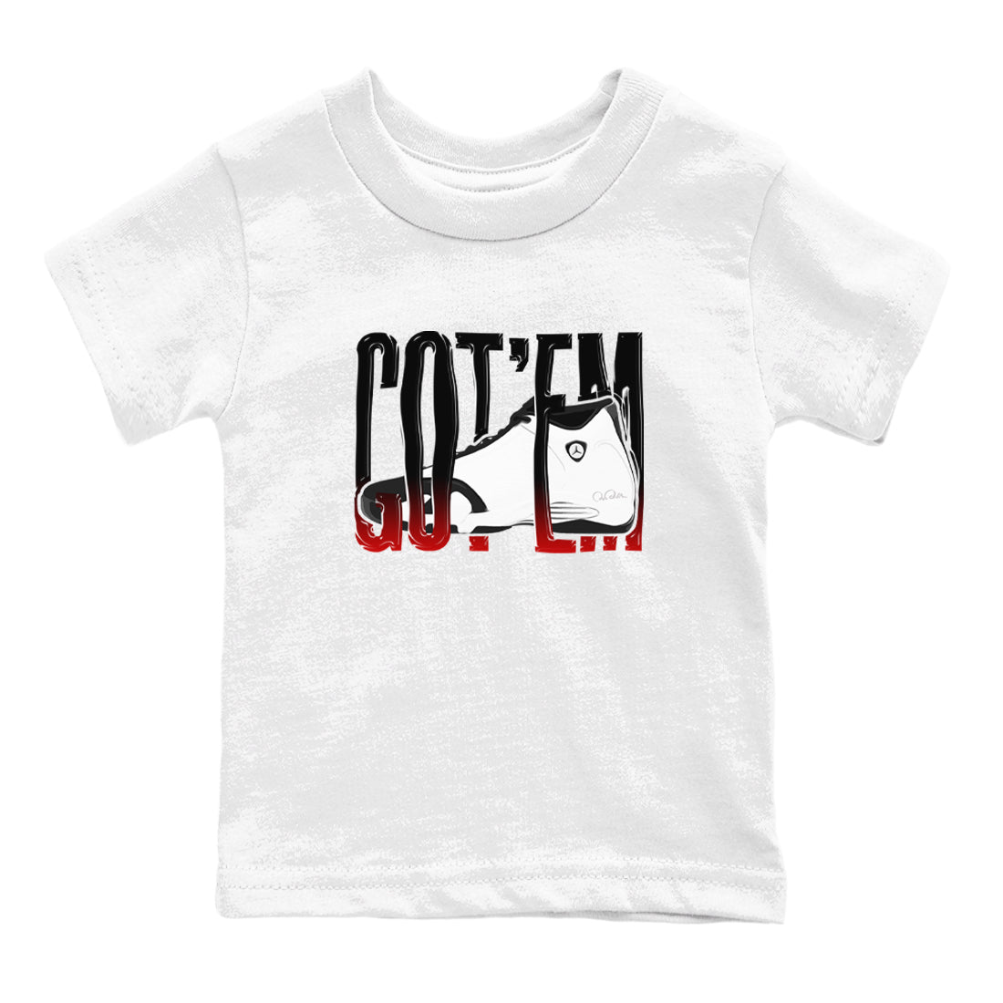 14s Black Toe shirts to match jordans Wiggling Gotem graphic tees Air Jordan 14 Black Toe t shirts to match sneakers SNRT Sneaker Tees Youth Baby White 2 tee