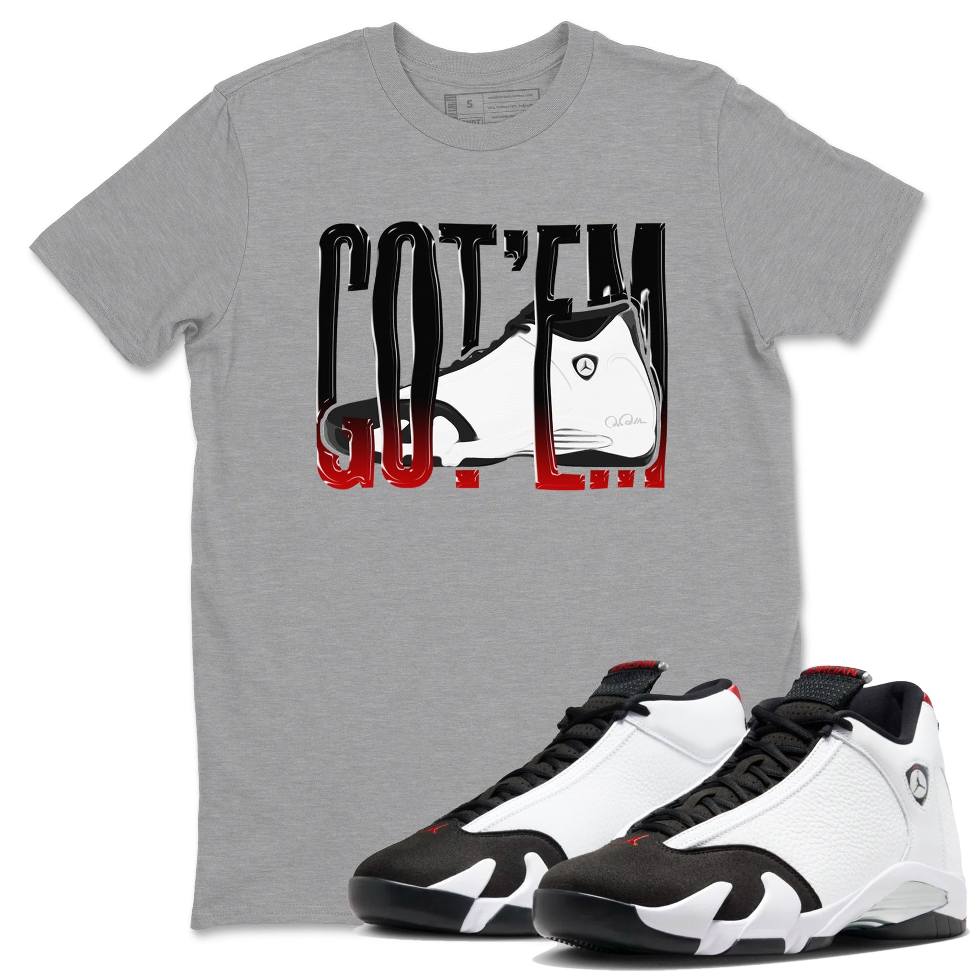 14s Black Toe shirts to match jordans Wiggling Gotem graphic tees Air Jordan 14 Black Toe t shirts to match sneakers SNRT Sneaker Tees unisex cotton Heather Grey 1 shirts