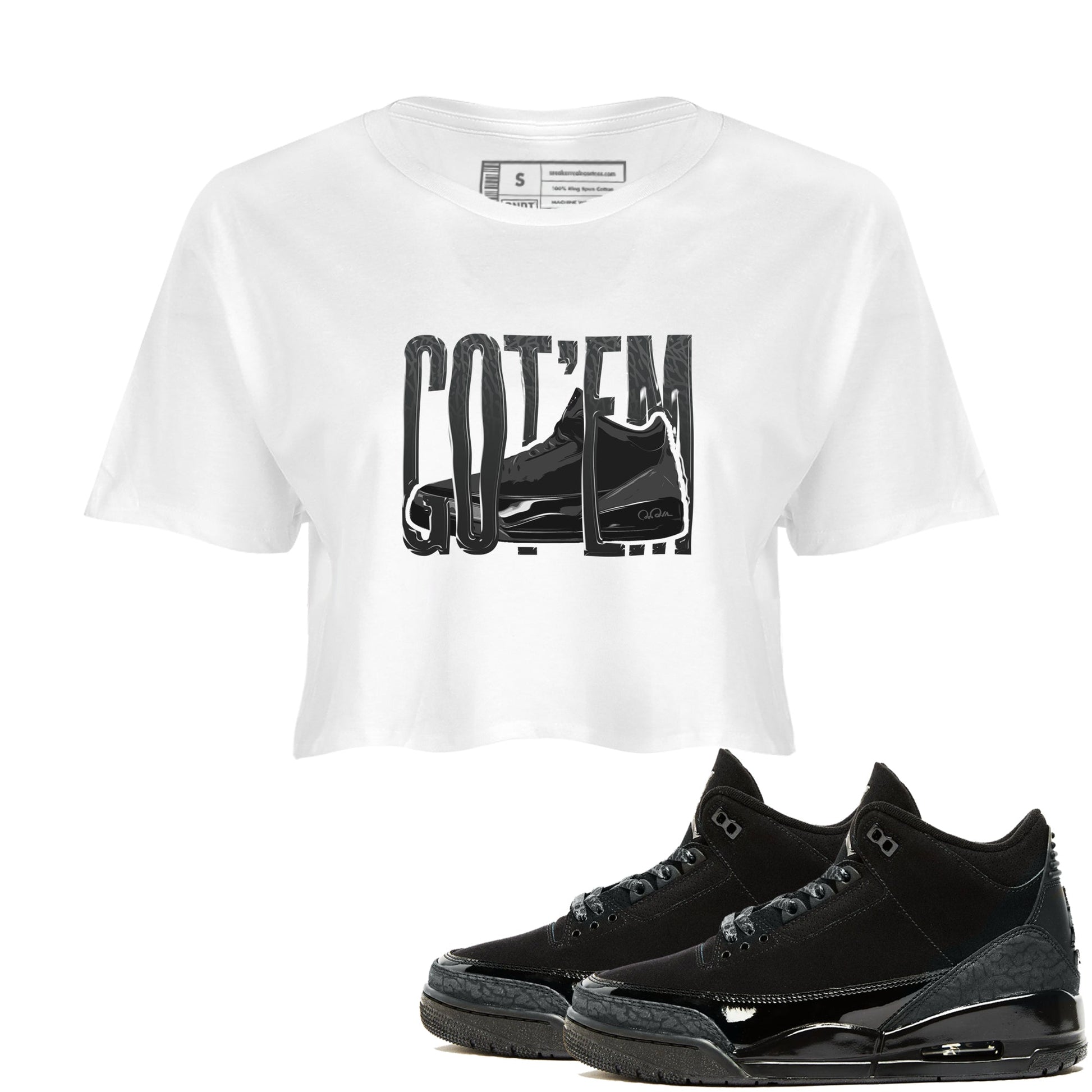 Air Jordan 3 Black Cat shirts to match jordans Wiggling Gotem sneaker tees 3s Retro Black Cat best t-shirts to wear with jordans SNRT Sneaker Tees unisex cotton White 1 crop tee