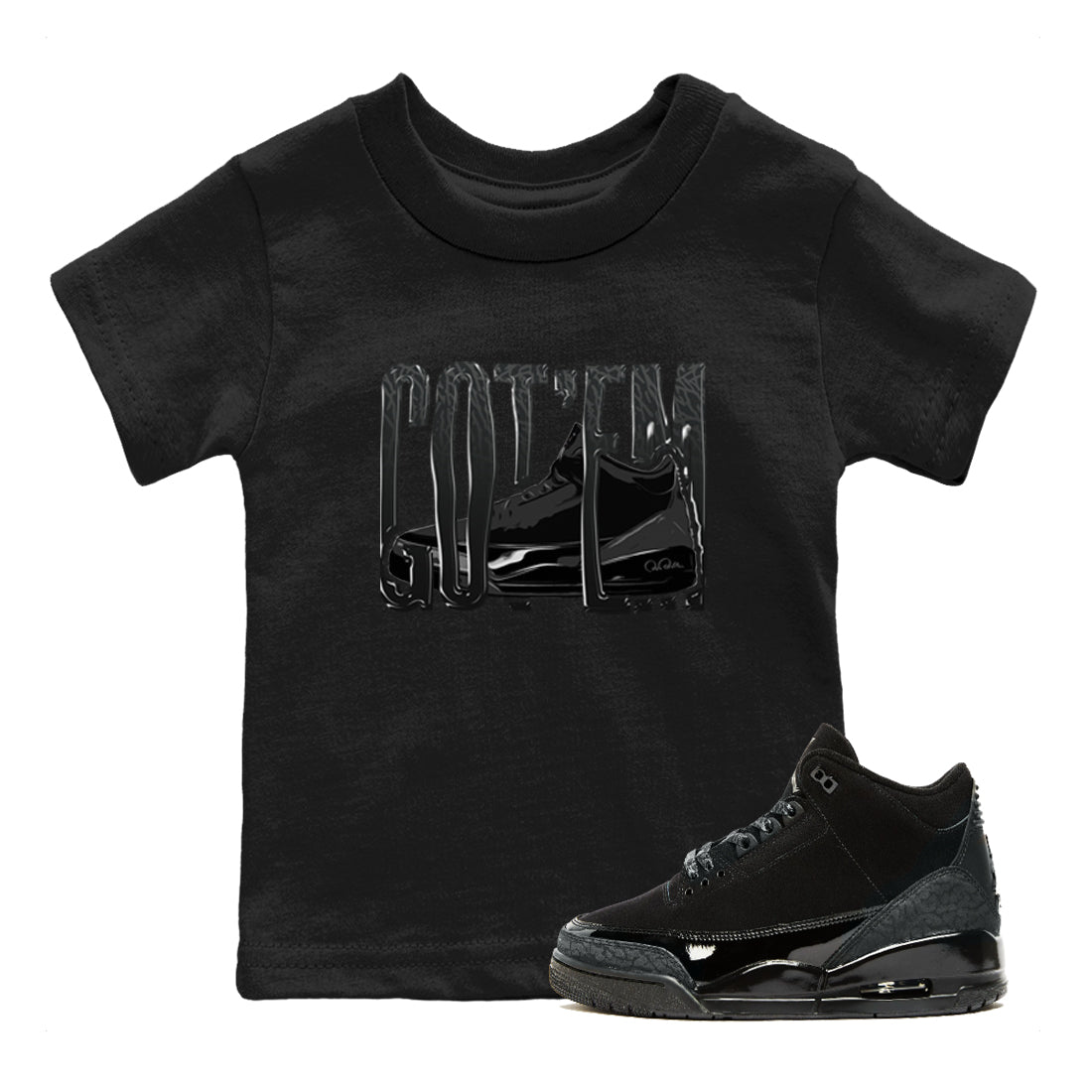Air Jordan 3 Black Cat shirts to match jordans Wiggling Gotem sneaker tees 3s Retro Black Cat best t-shirts to wear with jordans SNRT Sneaker Tees Youth Baby Black 1 tee