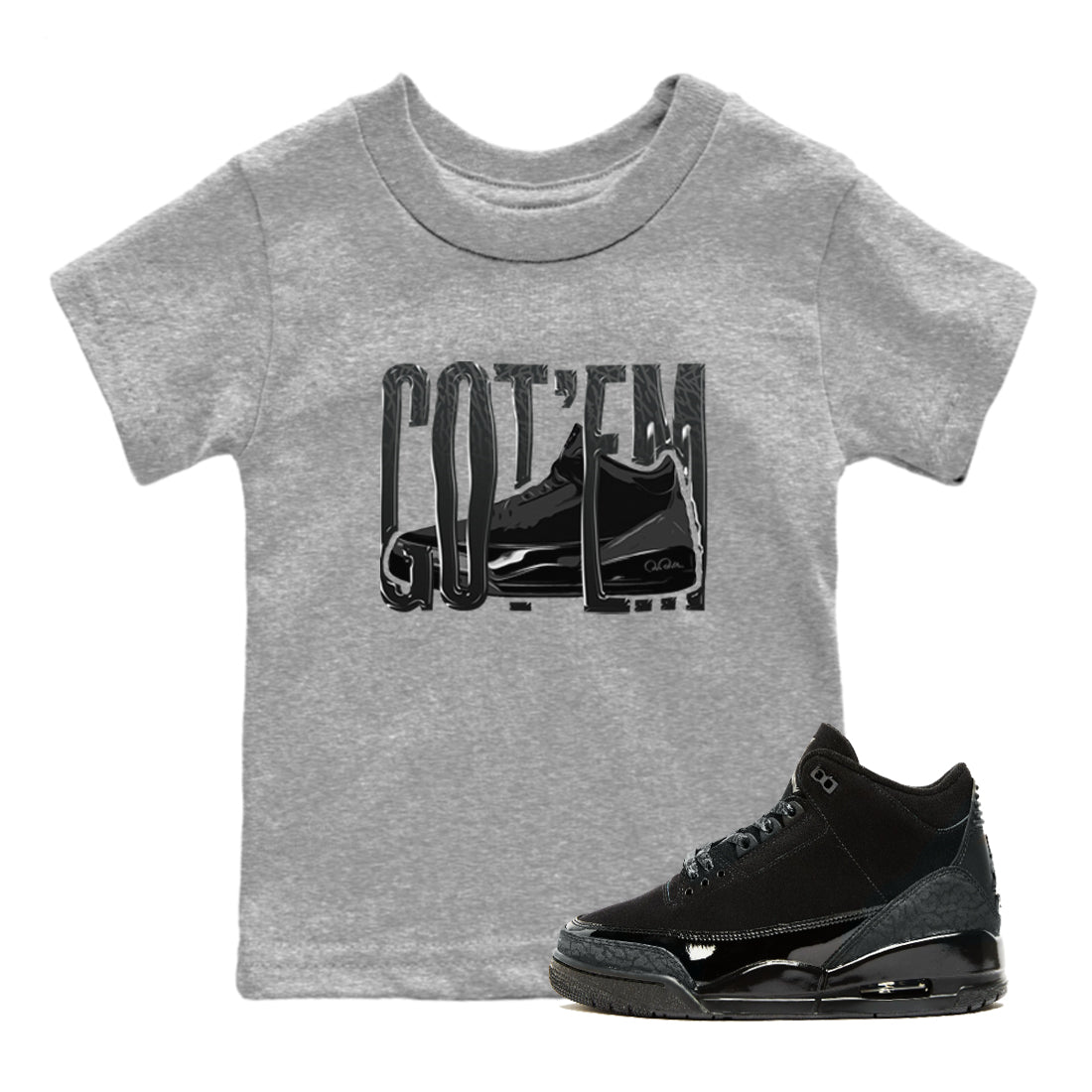 Air Jordan 3 Black Cat shirts to match jordans Wiggling Gotem sneaker tees 3s Retro Black Cat best t-shirts to wear with jordans SNRT Sneaker Tees Youth Baby Heather Grey 1 tee