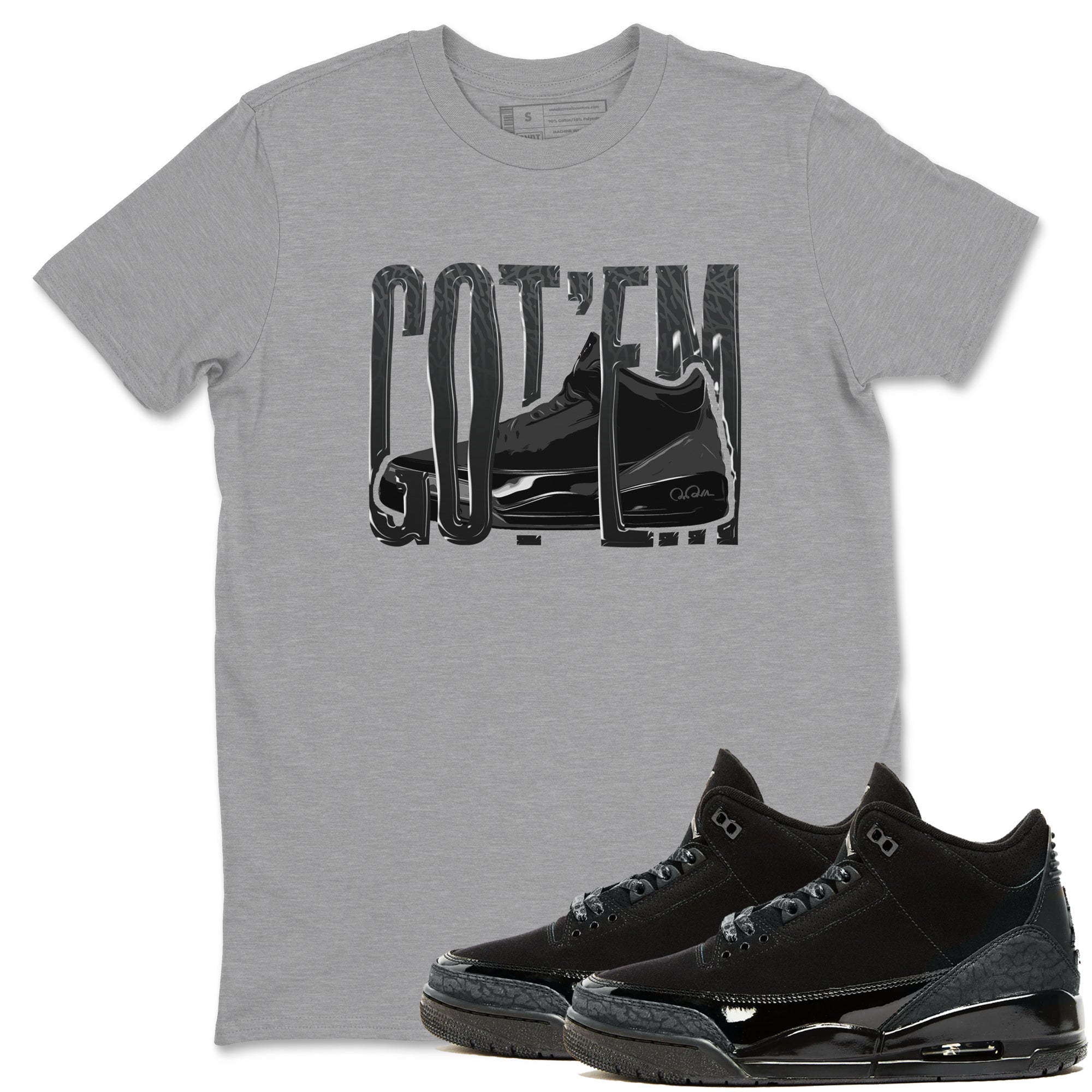 Air Jordan 3 Black Cat shirts to match jordans Wiggling Gotem sneaker tees 3s Retro Black Cat best t-shirts to wear with jordans SNRT Sneaker Tees unisex cotton Heather Grey 1 shirts