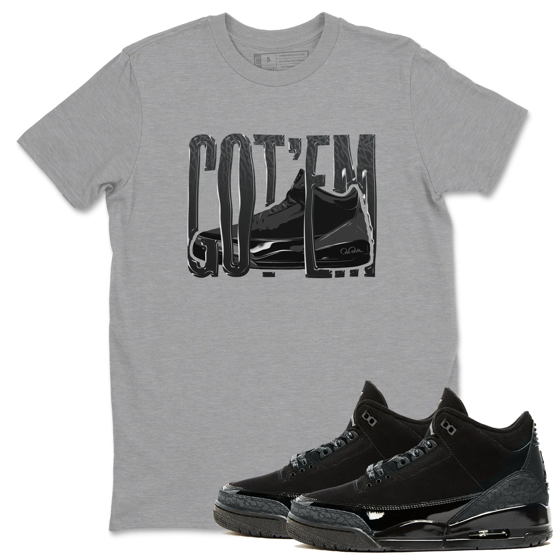 Air Jordan 3 Black Cat shirts to match jordans Wiggling Gotem sneaker tees 3s Retro Black Cat best t-shirts to wear with jordans SNRT Sneaker Tees unisex cotton Heather Grey 1 shirts