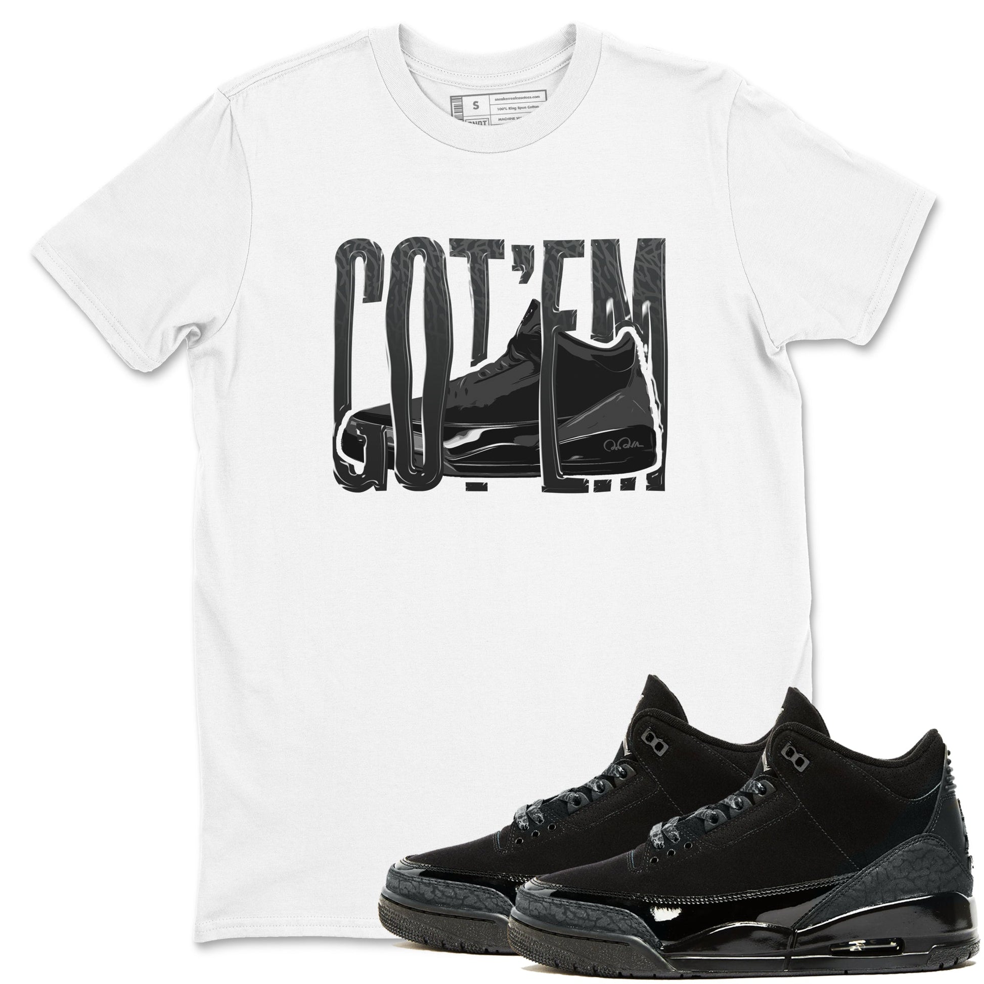 Air Jordan 3 Black Cat shirts to match jordans Wiggling Gotem sneaker tees 3s Retro Black Cat best t-shirts to wear with jordans SNRT Sneaker Tees unisex cotton White 1 shirts