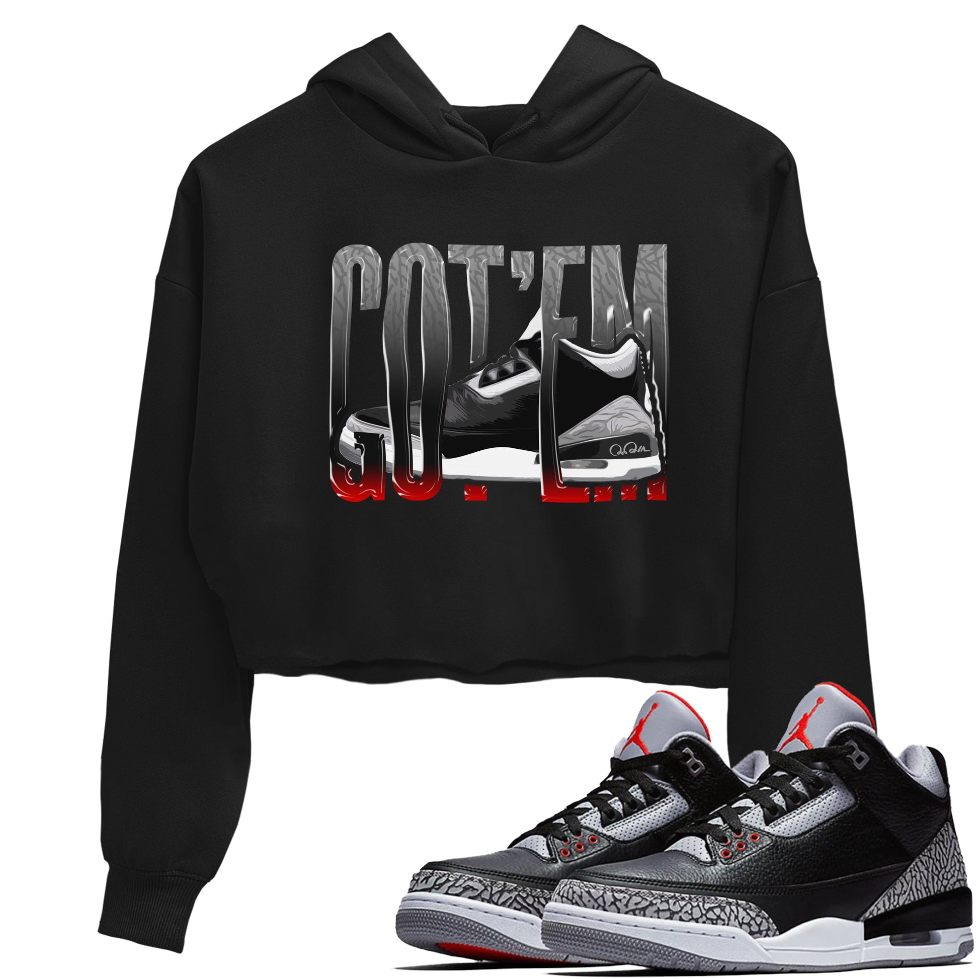3s Black Cement shirts to match jordans Wiggling Gotem sneaker match tees Air Jordan 3 Black Cement match shoes to clothes SNRT Sneaker Tees unisex cotton Black 1 crop tee