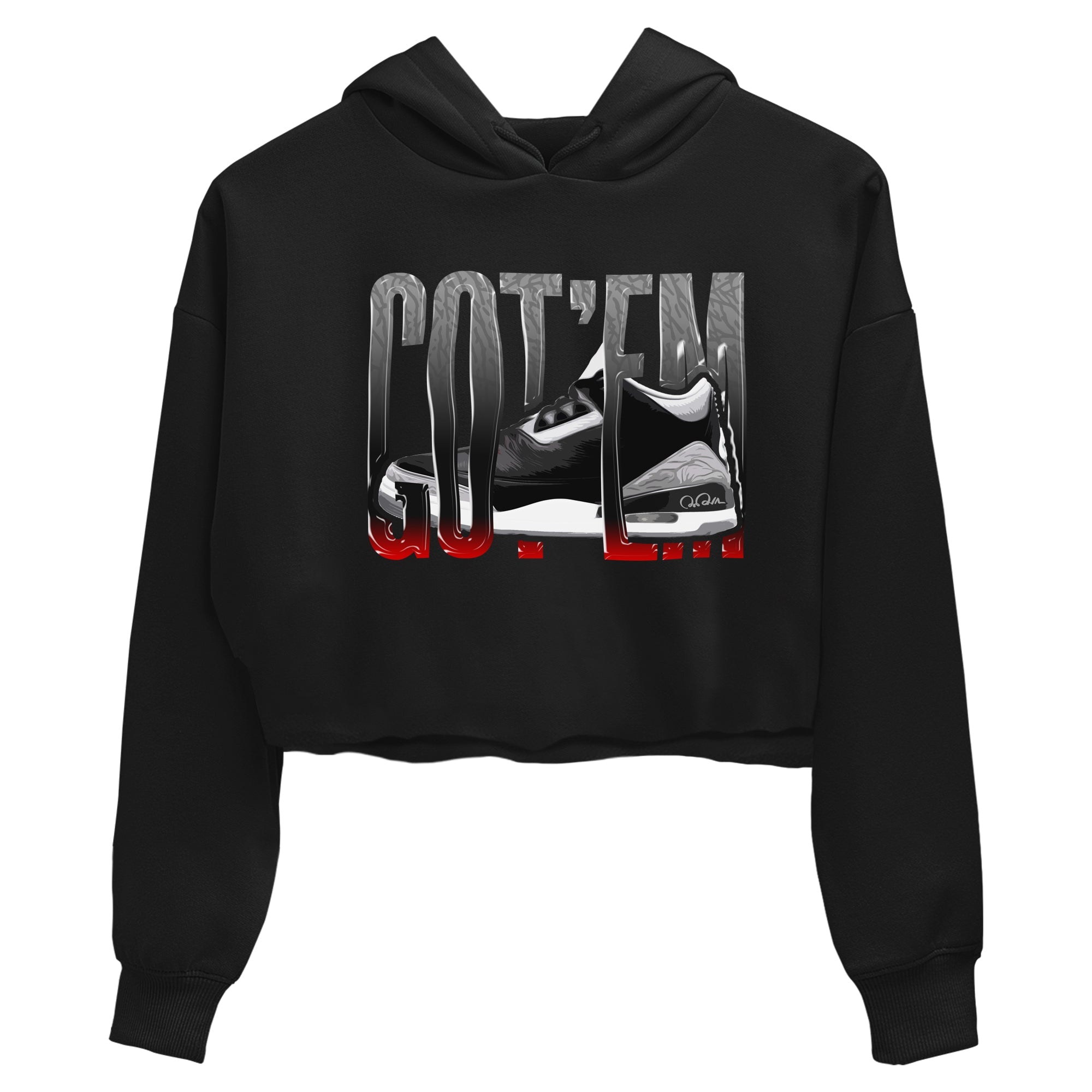 3s Black Cement shirts to match jordans Wiggling Gotem sneaker match tees Air Jordan 3 Black Cement match shoes to clothes SNRT Sneaker Tees unisex cotton Black 2 crop tee