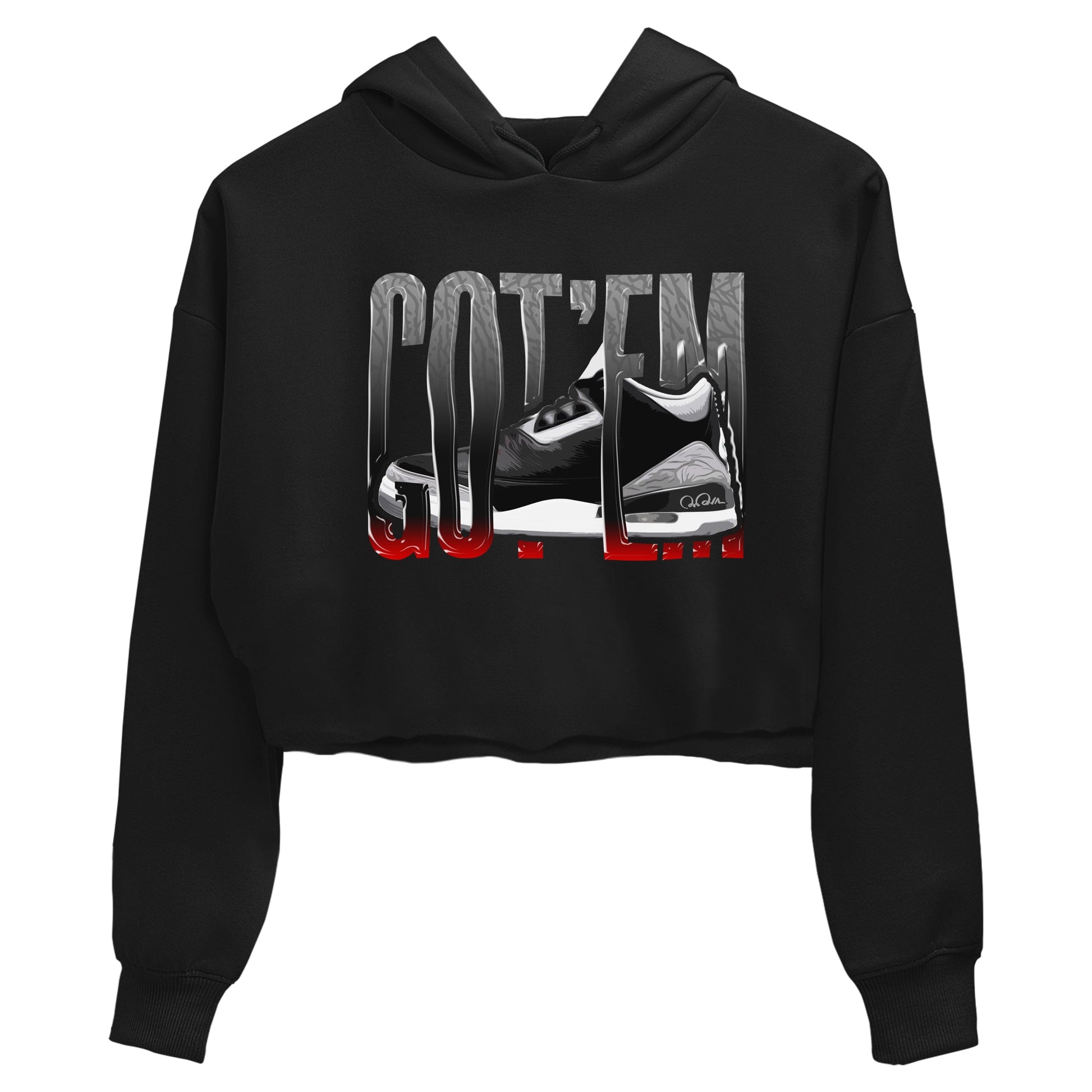 3s Black Cement shirts to match jordans Wiggling Gotem sneaker match tees Air Jordan 3 Black Cement match shoes to clothes SNRT Sneaker Tees unisex cotton Black 2 crop tee