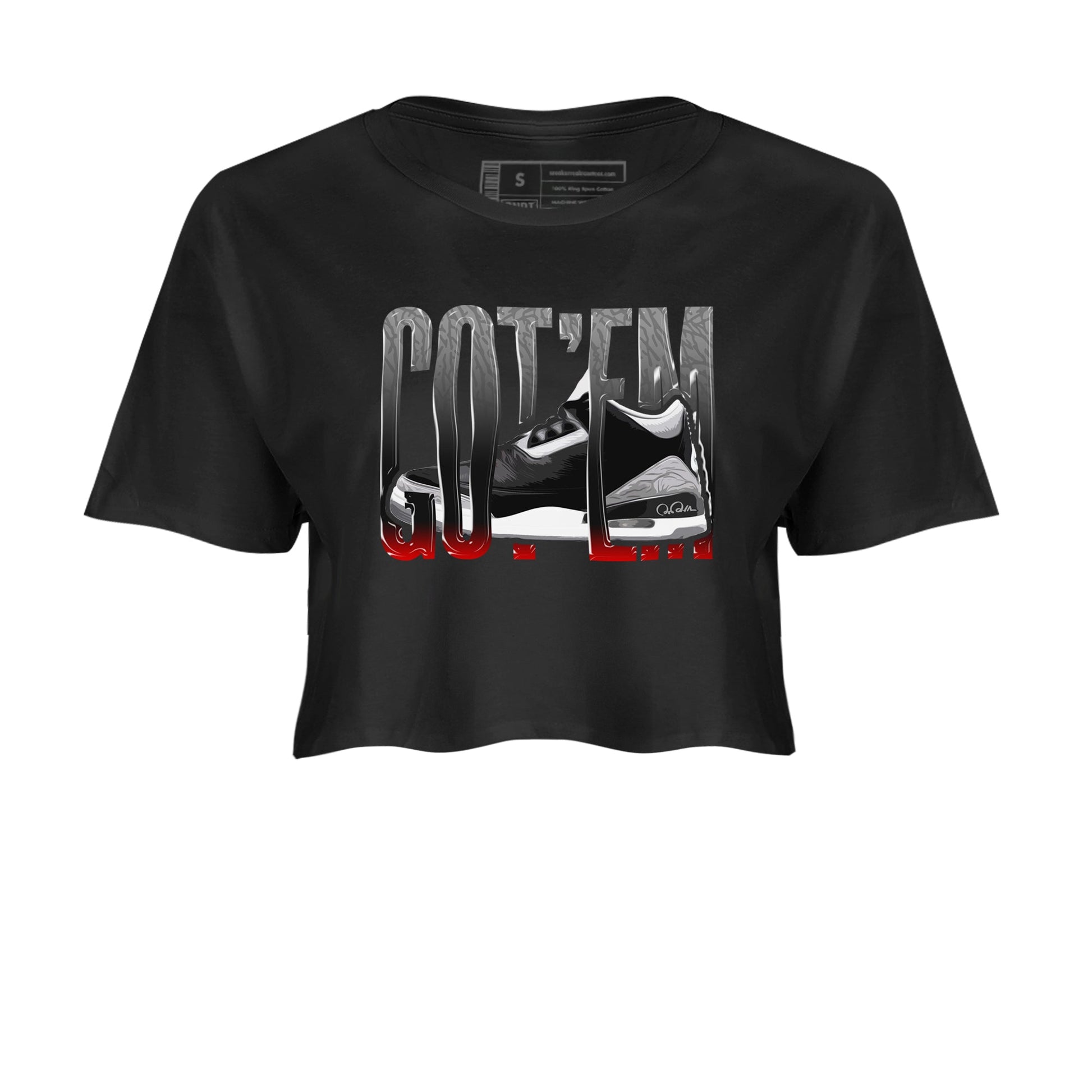 3s Black Cement shirts to match jordans Wiggling Gotem sneaker match tees Air Jordan 3 Black Cement match shoes to clothes SNRT Sneaker Tees unisex cotton Black 2 crop tee
