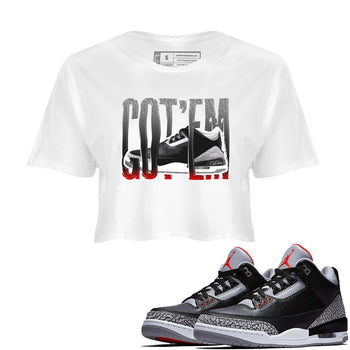 3s Black Cement shirts to match jordans Wiggling Gotem sneaker match tees Air Jordan 3 Black Cement match shoes to clothes SNRT Sneaker Tees unisex cotton White 1 crop tee