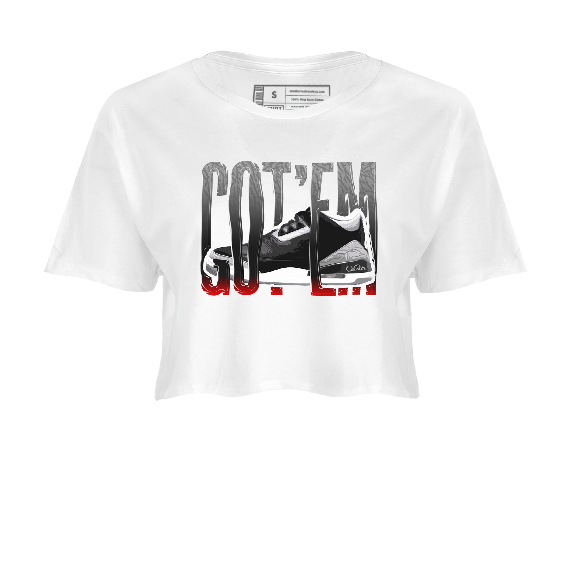 3s Black Cement shirts to match jordans Wiggling Gotem sneaker match tees Air Jordan 3 Black Cement match shoes to clothes SNRT Sneaker Tees unisex cotton White 2 crop tee
