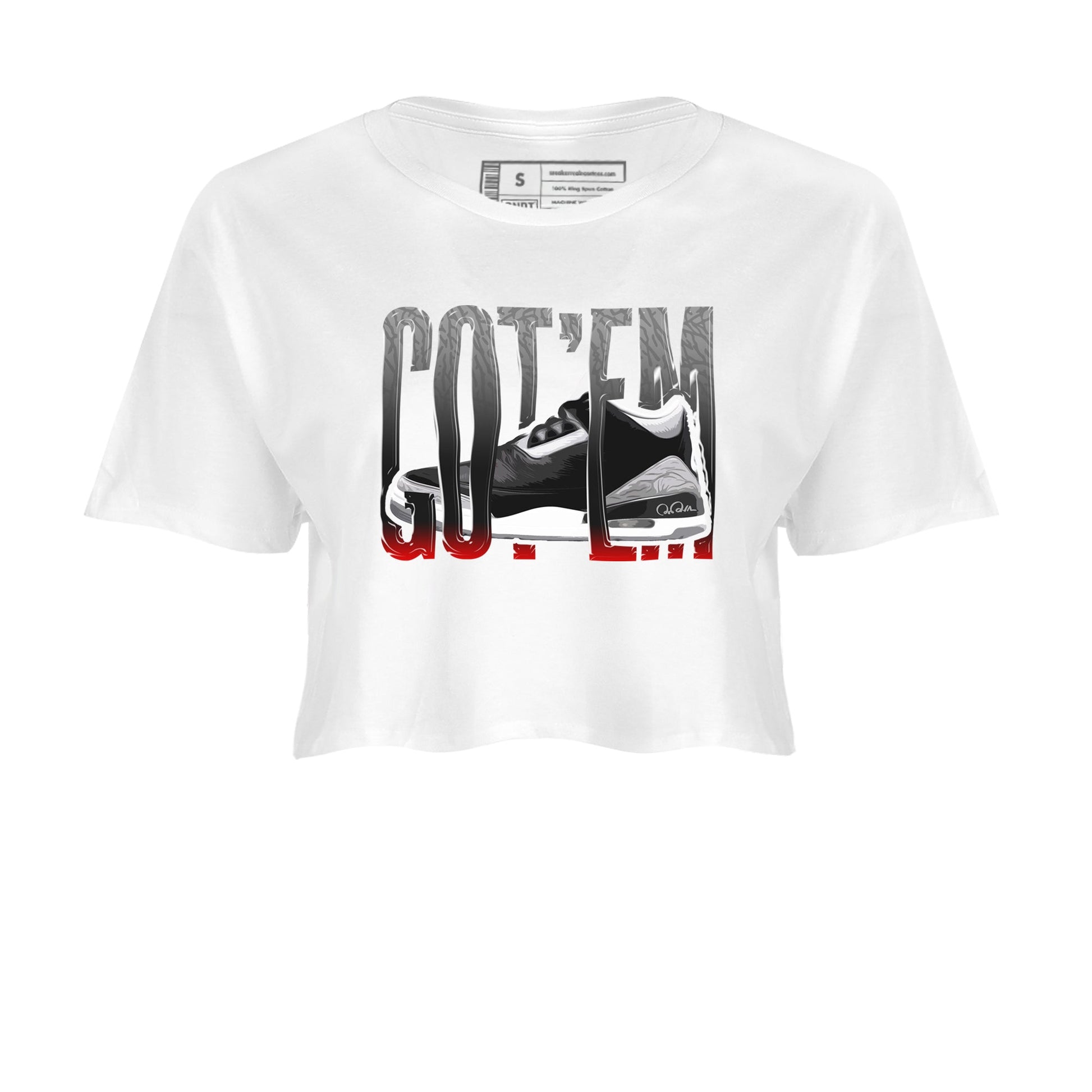 3s Black Cement shirts to match jordans Wiggling Gotem sneaker match tees Air Jordan 3 Black Cement match shoes to clothes SNRT Sneaker Tees unisex cotton White 2 crop tee