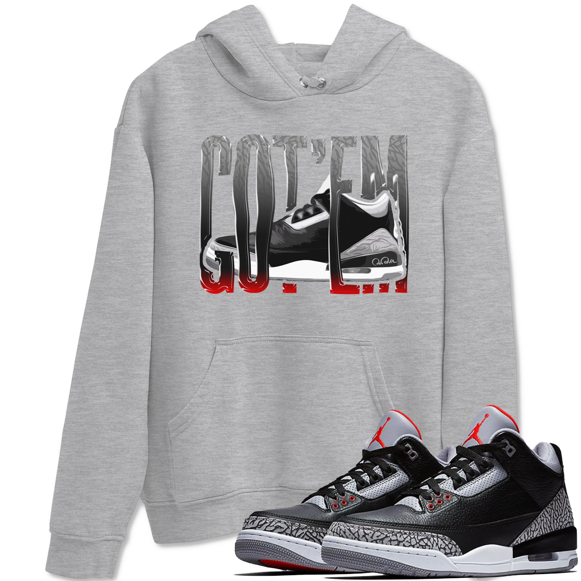 3s Black Cement shirts to match jordans Wiggling Gotem sneaker match tees Air Jordan 3 Black Cement match shoes to clothes SNRT Sneaker Tees unisex cotton Heather Grey 1 shirts