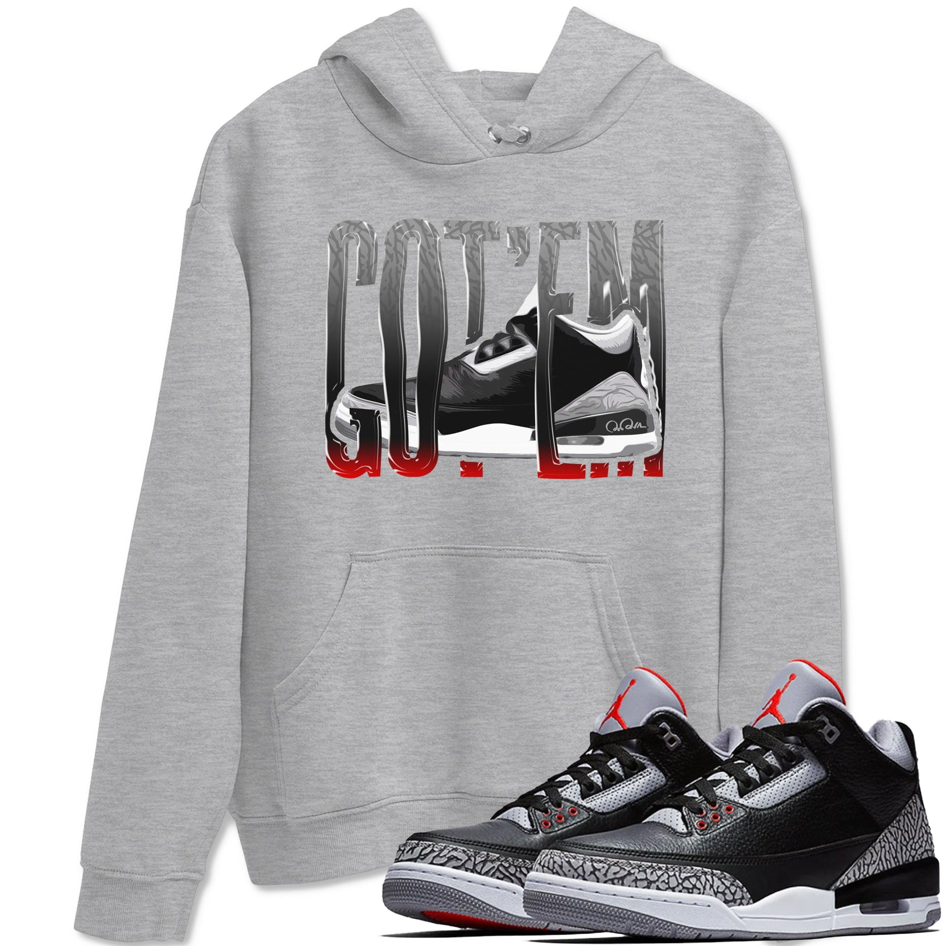 3s Black Cement shirts to match jordans Wiggling Gotem sneaker match tees Air Jordan 3 Black Cement match shoes to clothes SNRT Sneaker Tees unisex cotton Heather Grey 1 shirts