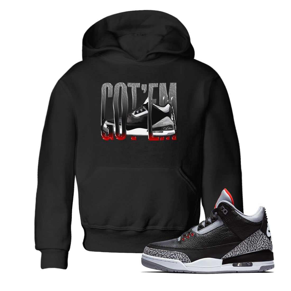 3s Black Cement shirts to match jordans Wiggling Gotem sneaker match tees Air Jordan 3 Black Cement match shoes to clothes SNRT Sneaker Tees Youth Baby Black 1 tee