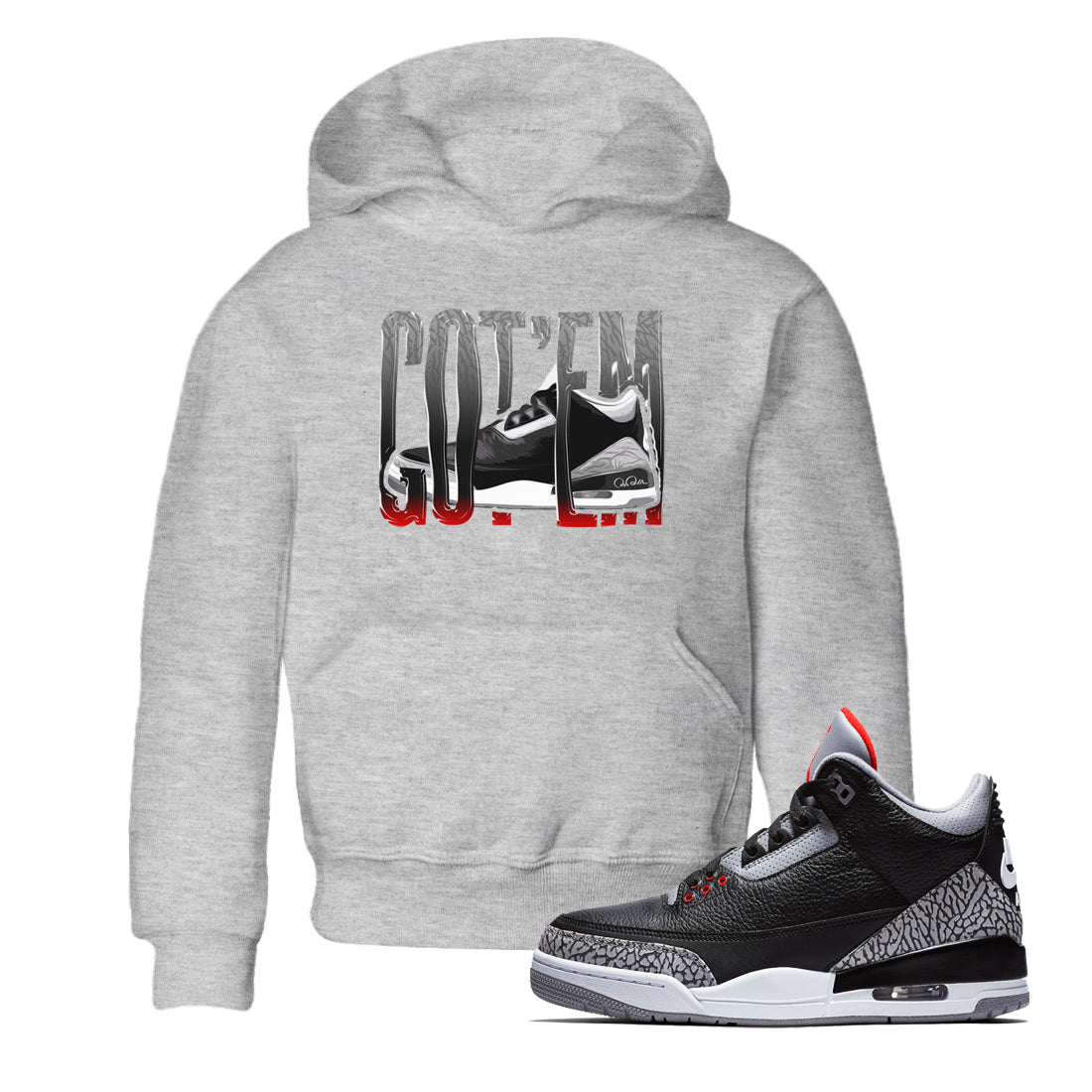 3s Black Cement shirts to match jordans Wiggling Gotem sneaker match tees Air Jordan 3 Black Cement match shoes to clothes SNRT Sneaker Tees Youth Baby Heather Grey 1 tee