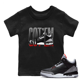 3s Black Cement shirts to match jordans Wiggling Gotem sneaker match tees Air Jordan 3 Black Cement match shoes to clothes SNRT Sneaker Tees Youth Baby Black 1 tee