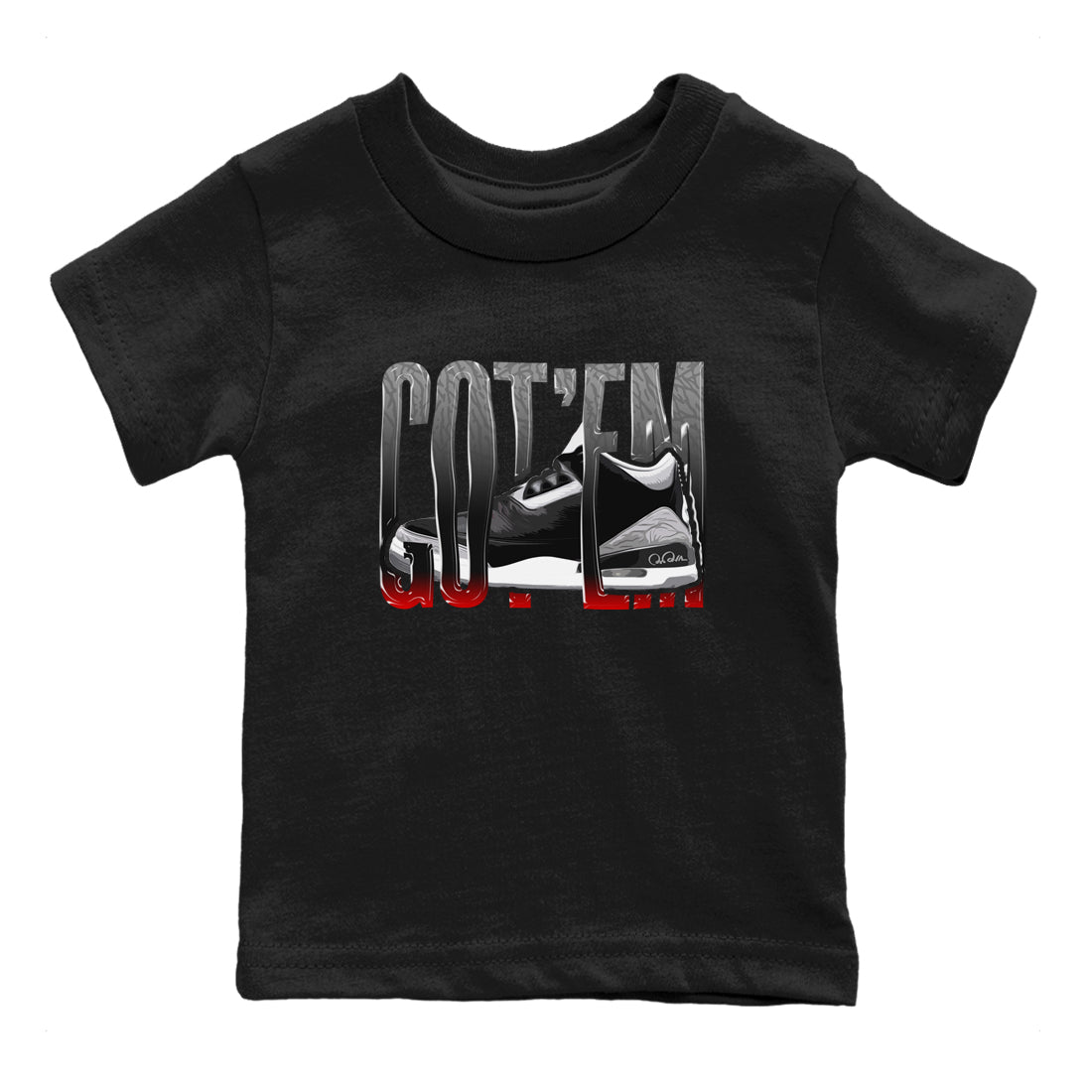 3s Black Cement shirts to match jordans Wiggling Gotem sneaker match tees Air Jordan 3 Black Cement match shoes to clothes SNRT Sneaker Tees Youth Baby Black 2 tee