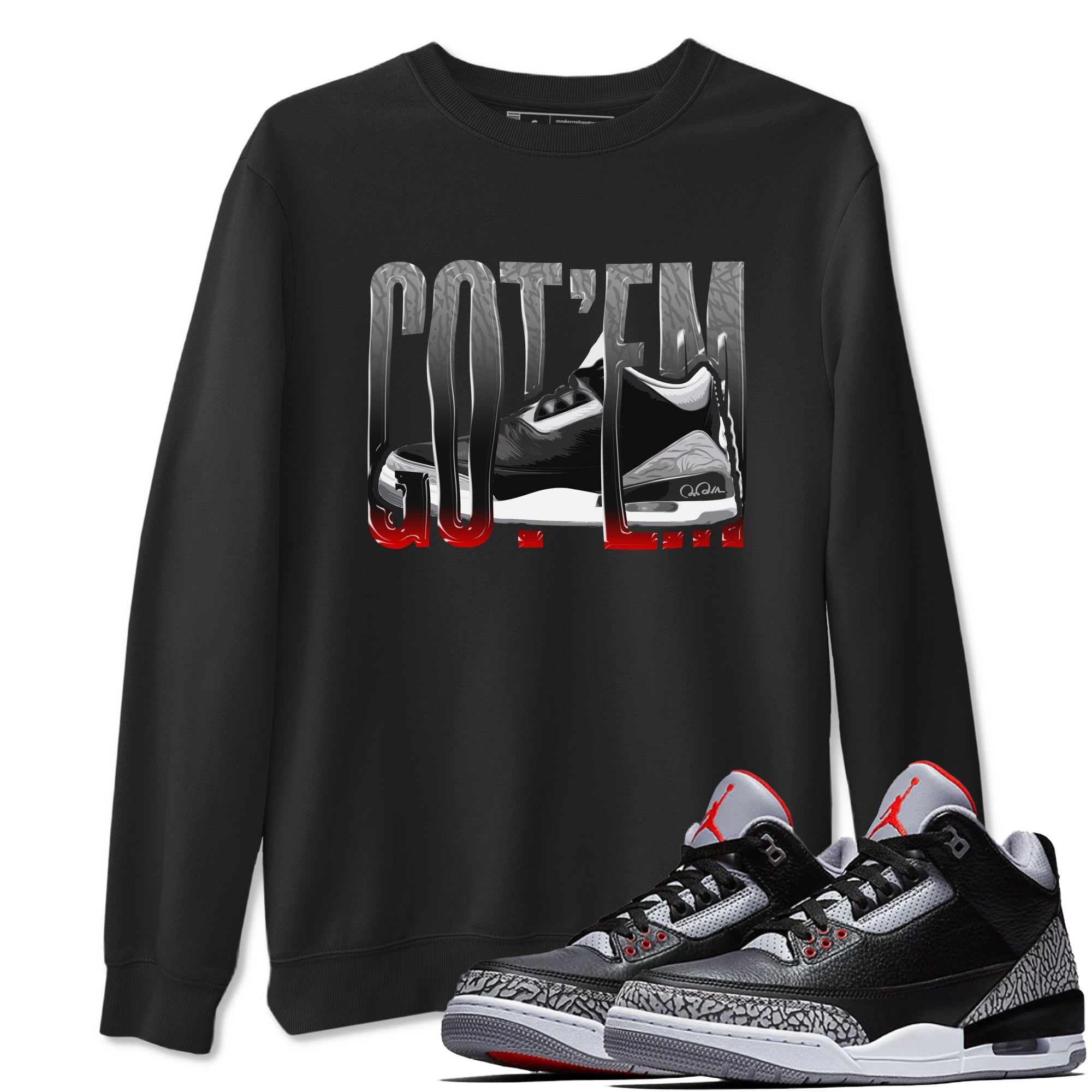 3s Black Cement shirts to match jordans Wiggling Gotem sneaker match tees Air Jordan 3 Black Cement match shoes to clothes SNRT Sneaker Tees unisex cotton Black 1 shirts