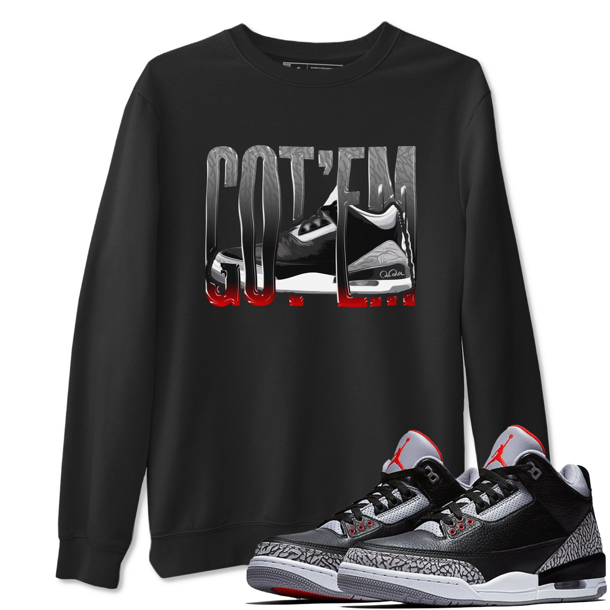 3s Black Cement shirts to match jordans Wiggling Gotem sneaker match tees Air Jordan 3 Black Cement match shoes to clothes SNRT Sneaker Tees unisex cotton Black 1 shirts