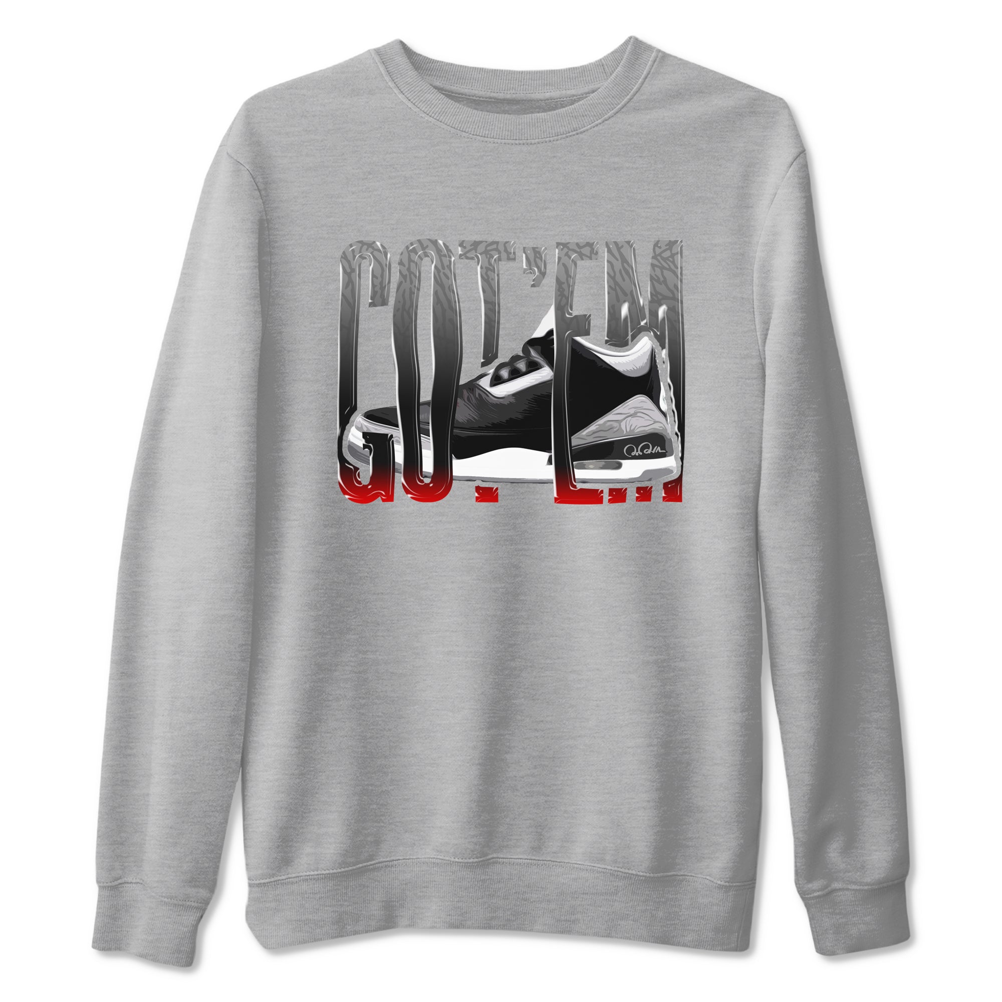 3s Black Cement shirts to match jordans Wiggling Gotem sneaker match tees Air Jordan 3 Black Cement match shoes to clothes SNRT Sneaker Tees unisex cotton Heather Grey 2 shirts