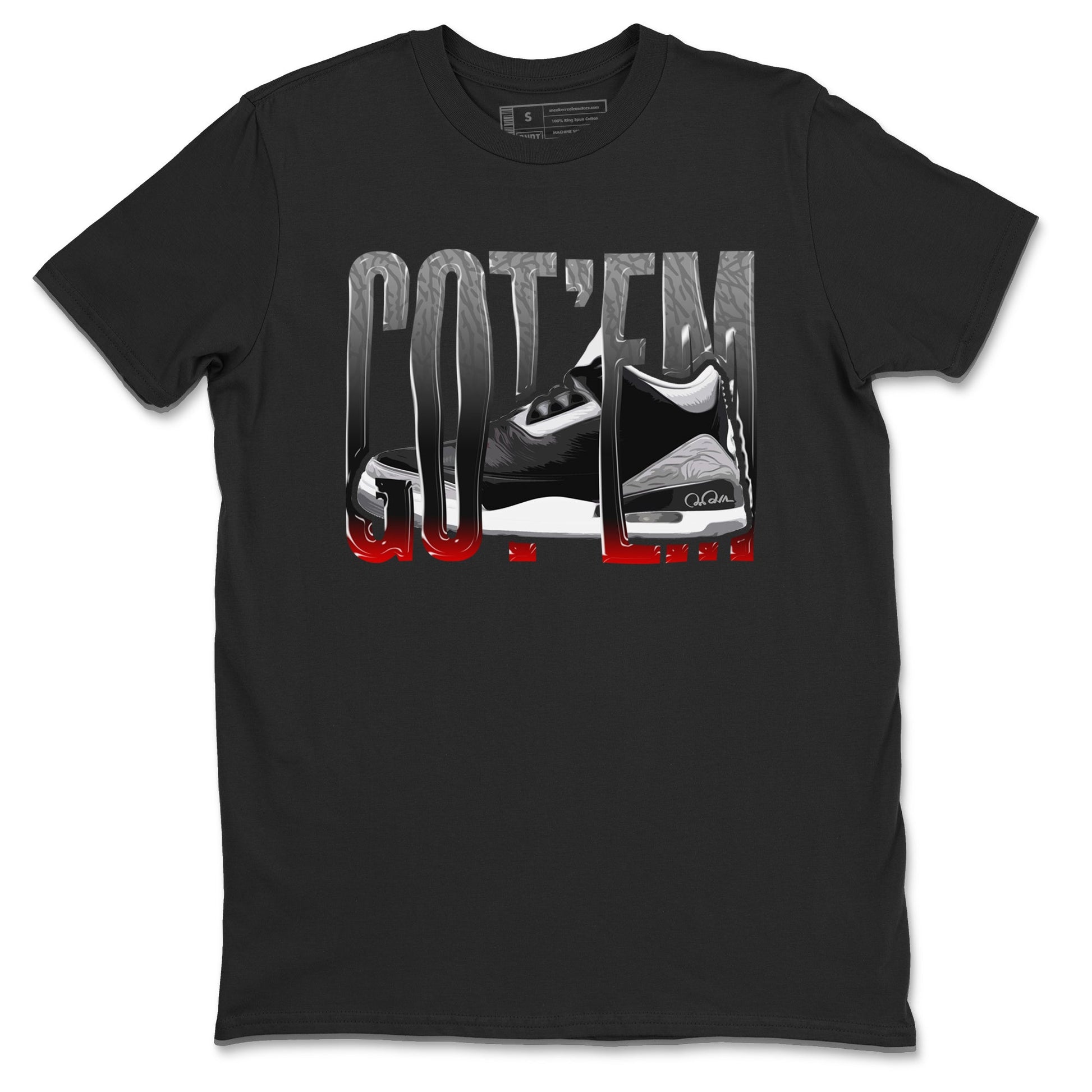 3s Black Cement shirts to match jordans Wiggling Gotem sneaker match tees Air Jordan 3 Black Cement match shoes to clothes SNRT Sneaker Tees unisex cotton Black 2 shirts