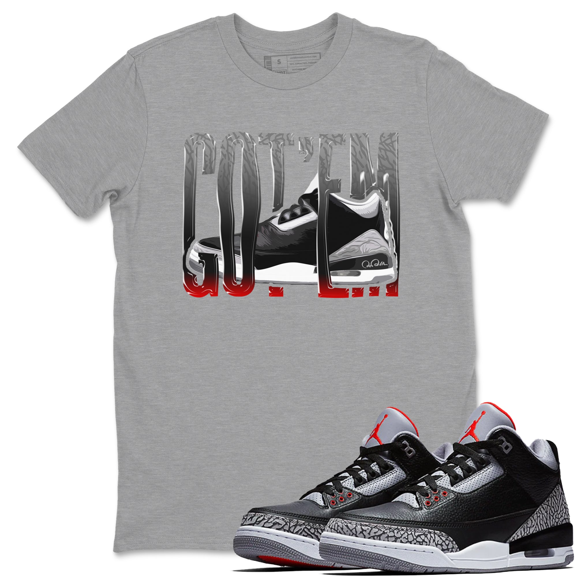3s Black Cement shirts to match jordans Wiggling Gotem sneaker match tees Air Jordan 3 Black Cement match shoes to clothes SNRT Sneaker Tees unisex cotton Heather Grey 1 shirts