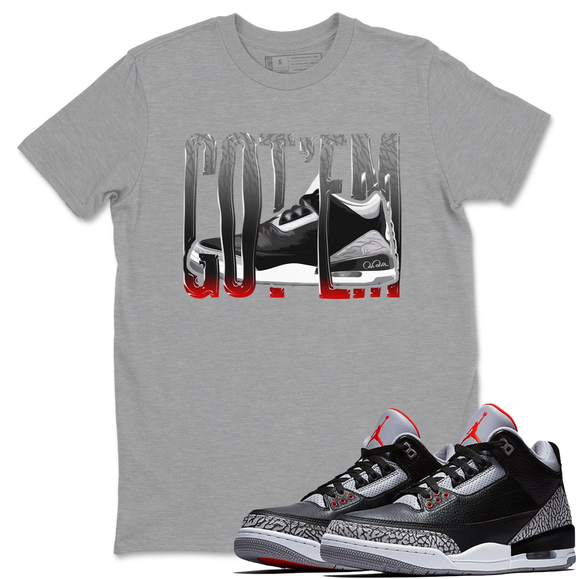 3s Black Cement shirts to match jordans Wiggling Gotem sneaker match tees Air Jordan 3 Black Cement match shoes to clothes SNRT Sneaker Tees unisex cotton Heather Grey 1 shirts