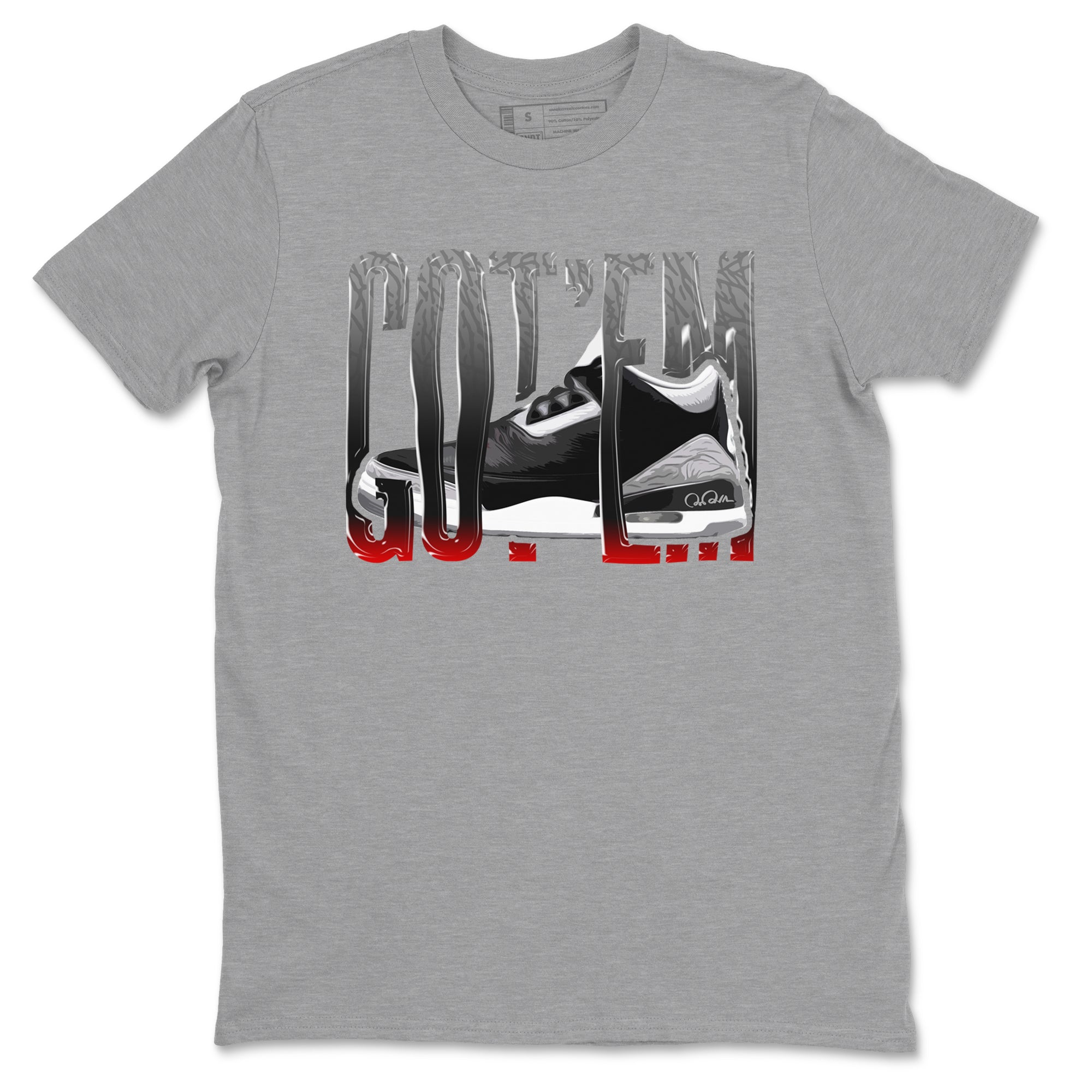 3s Black Cement shirts to match jordans Wiggling Gotem sneaker match tees Air Jordan 3 Black Cement match shoes to clothes SNRT Sneaker Tees unisex cotton Heather Grey 2 shirts